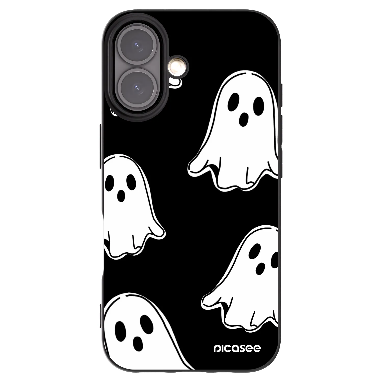 Picasee silikonowe czarne etui na Apple iPhone 16 - Black ghosts