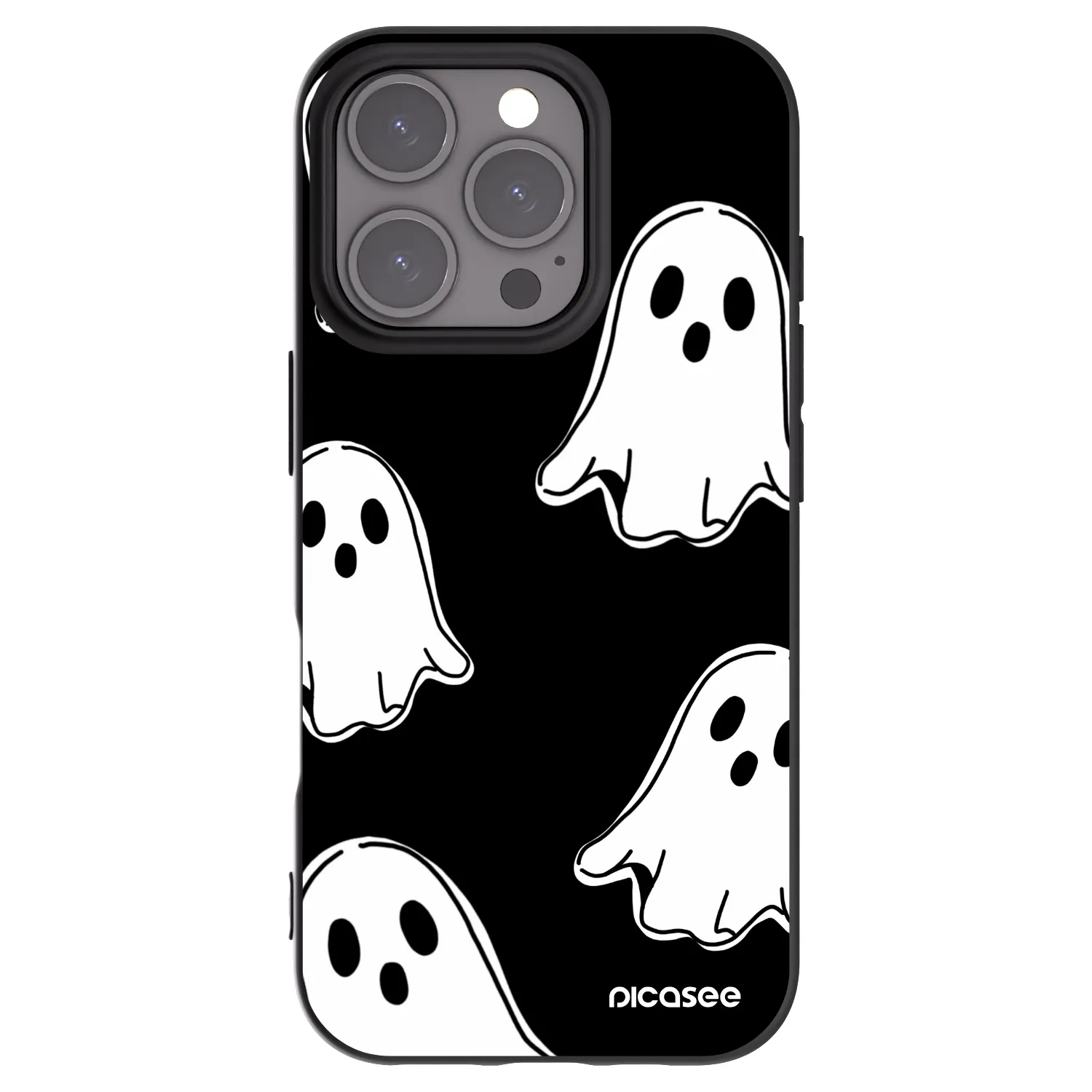 Picasee silikonowe czarne etui na Apple iPhone 16 Pro - Black ghosts