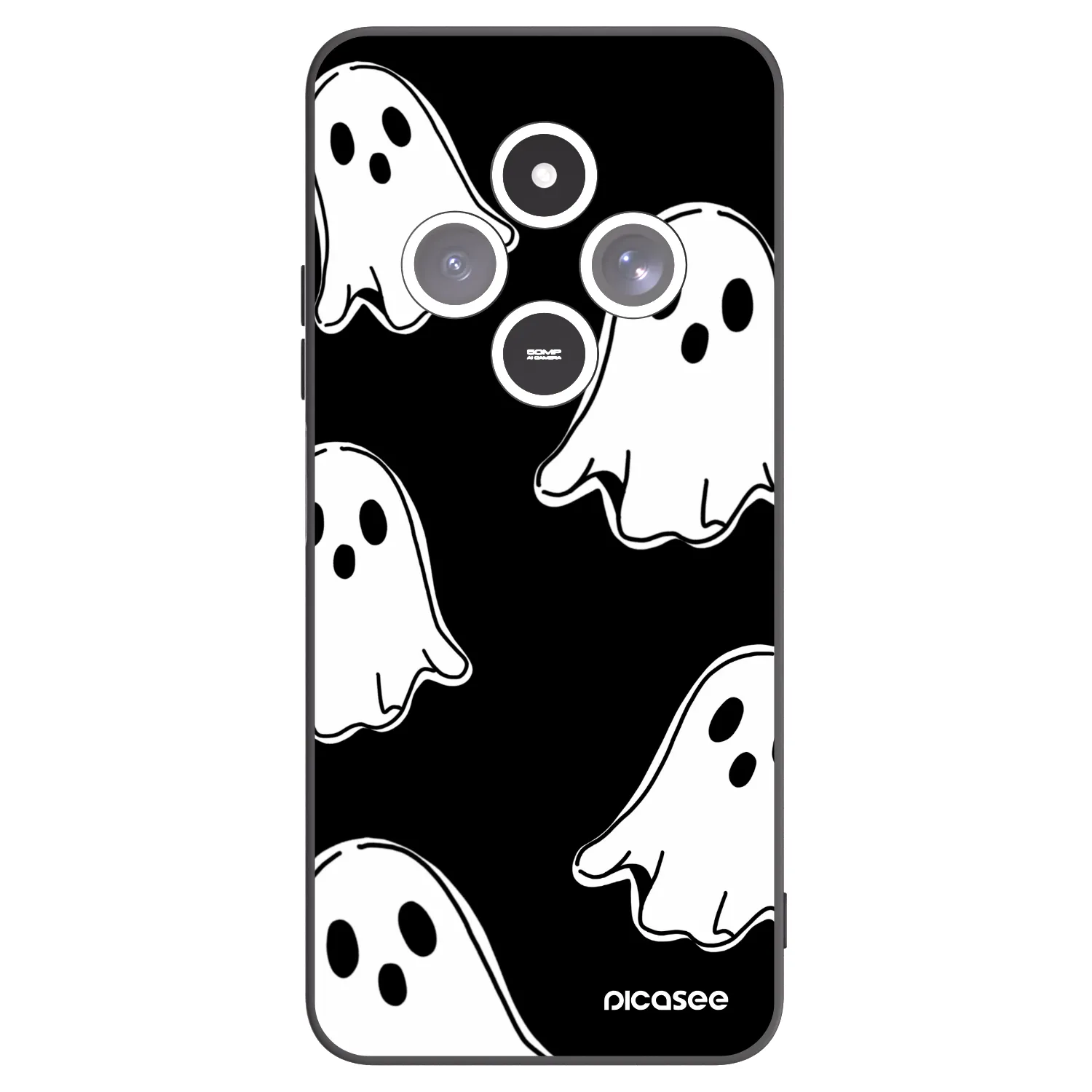 Picasee silikonowe czarne etui na Xiaomi Redmi 14C - Black ghosts