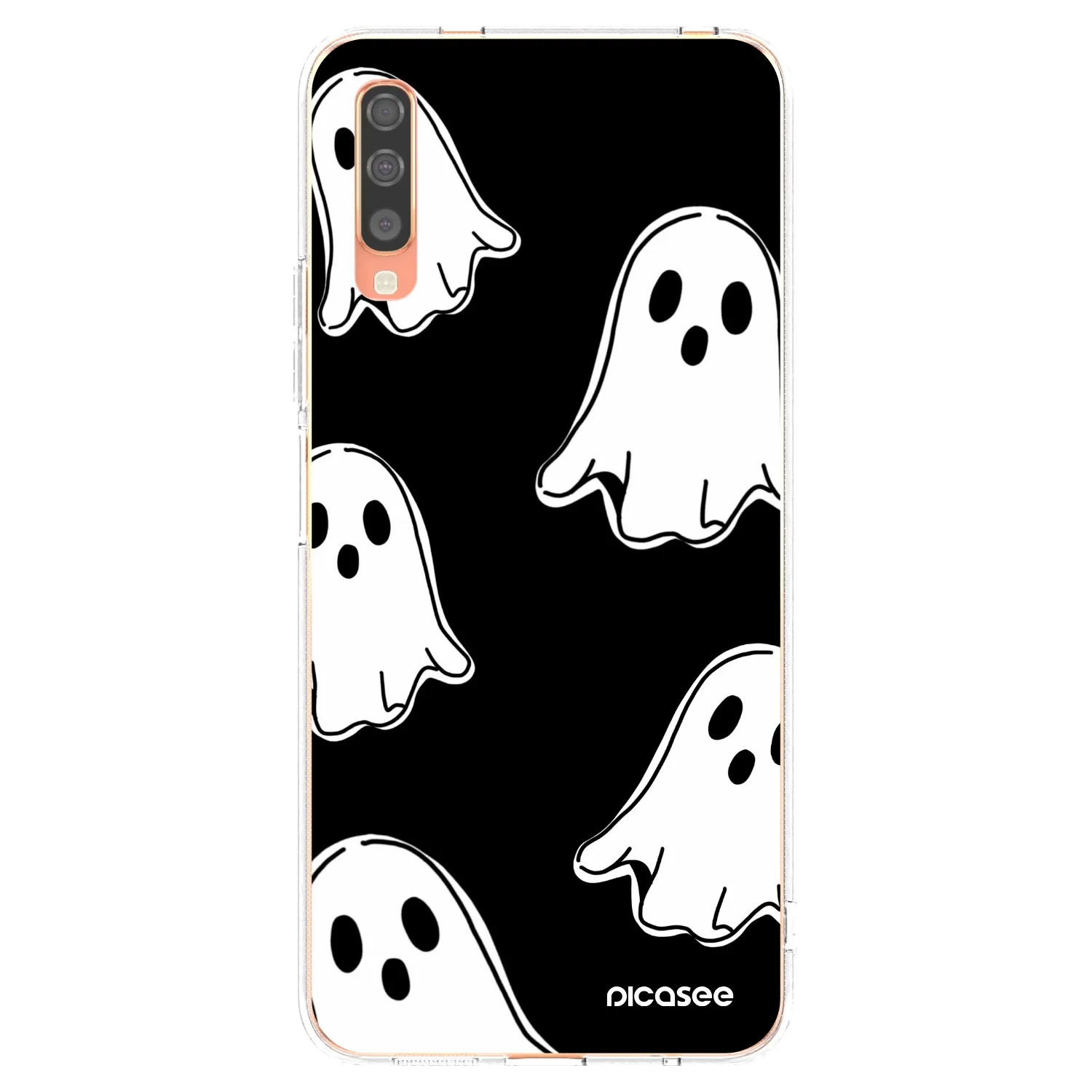 Picasee silikonowe przeźroczyste etui na Samsung Galaxy A70 A705F - Black ghosts