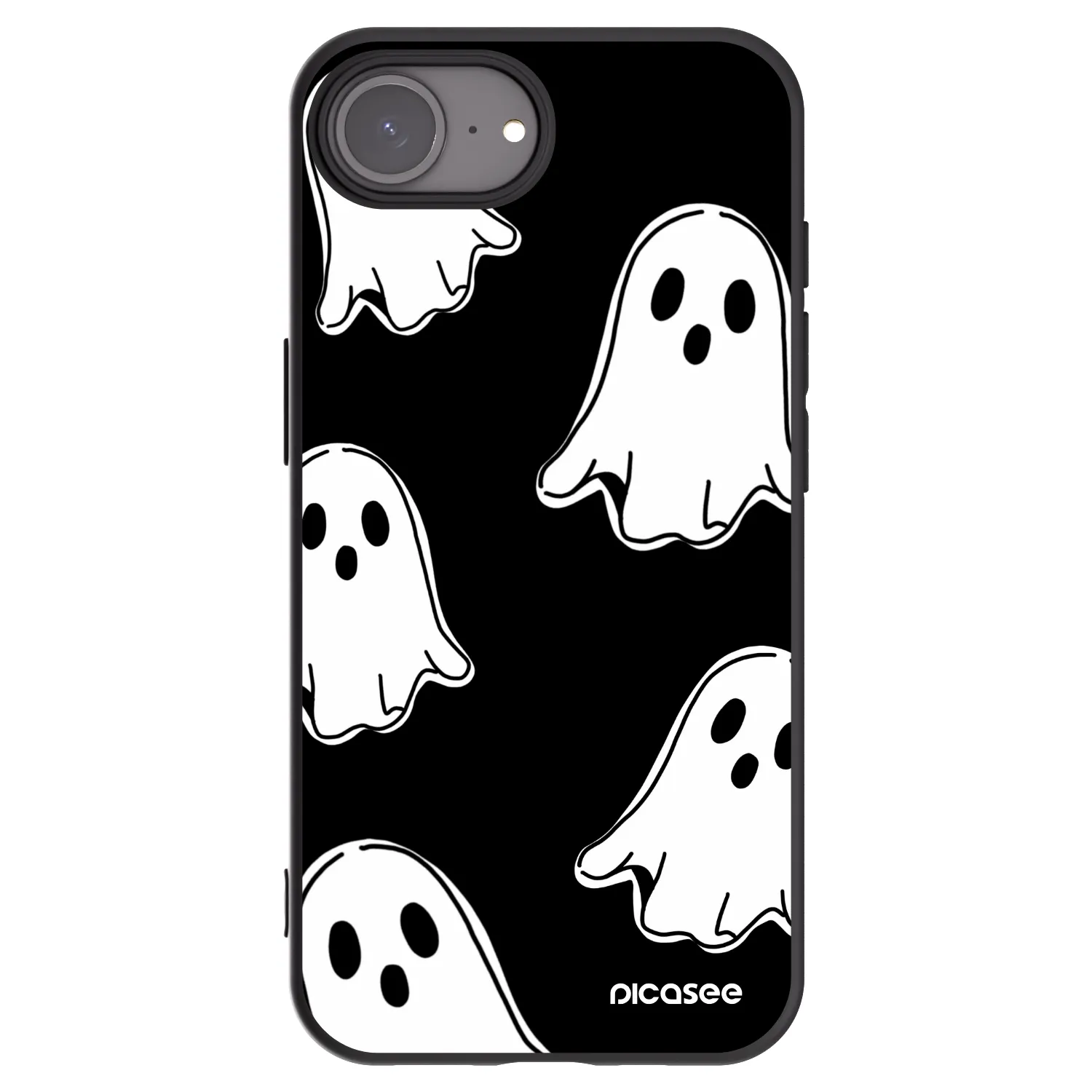Picasee silikonowe czarne etui na Apple iPhone 17e - Black ghosts