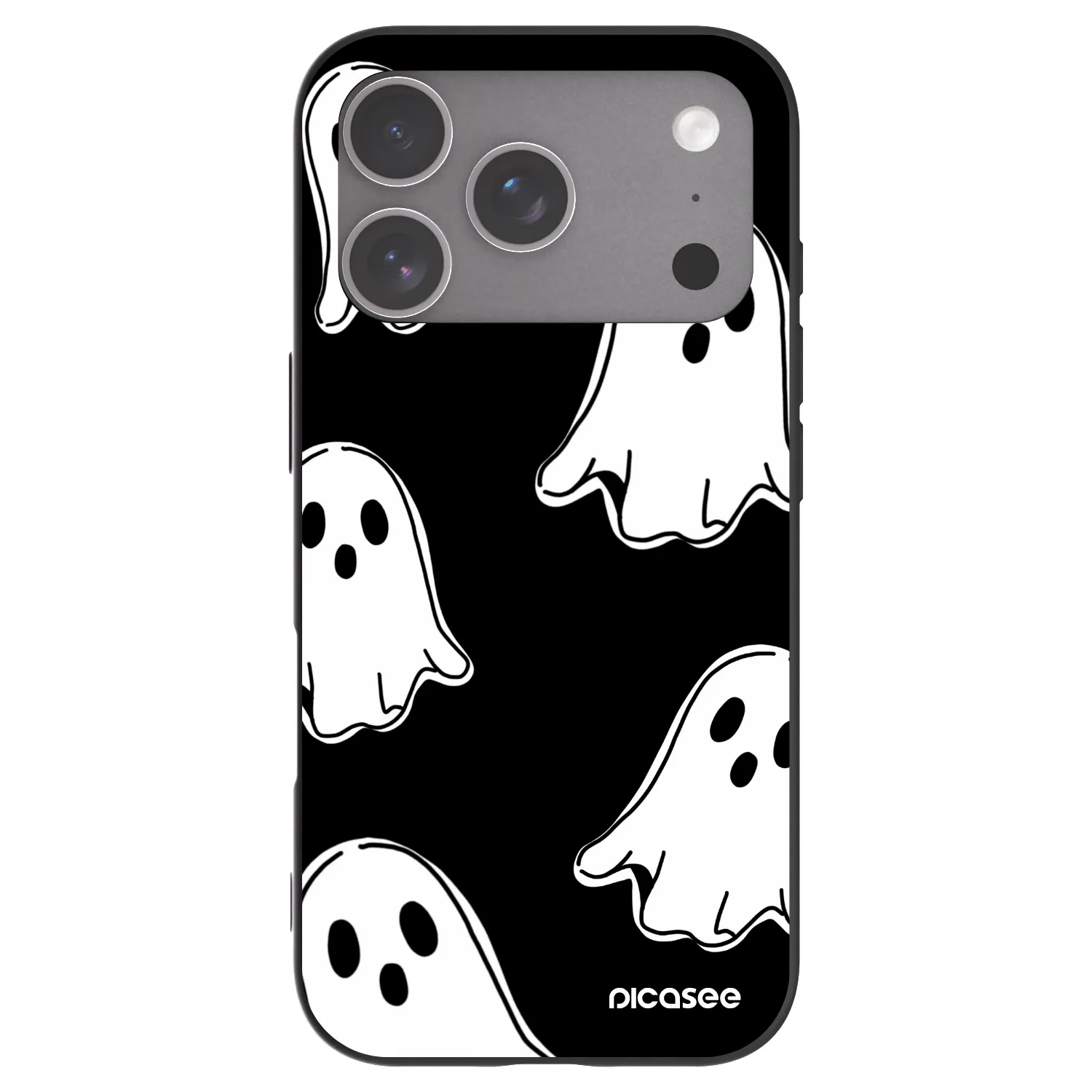 Picasee silikonowe czarne etui na Apple iPhone 18 Pro - Black ghosts