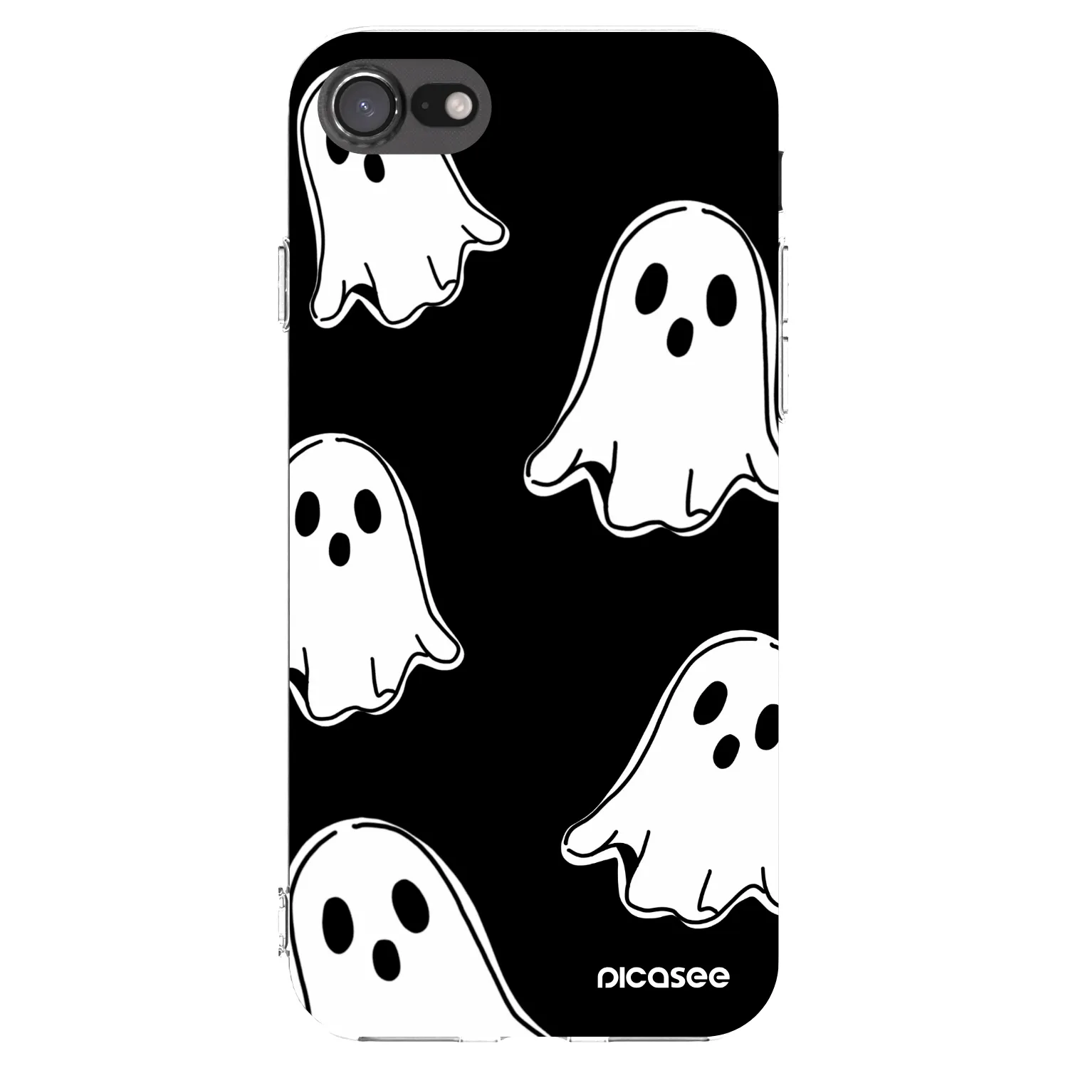Picasee silikonowe przeźroczyste etui na Apple iPhone SE 2020 - Black ghosts