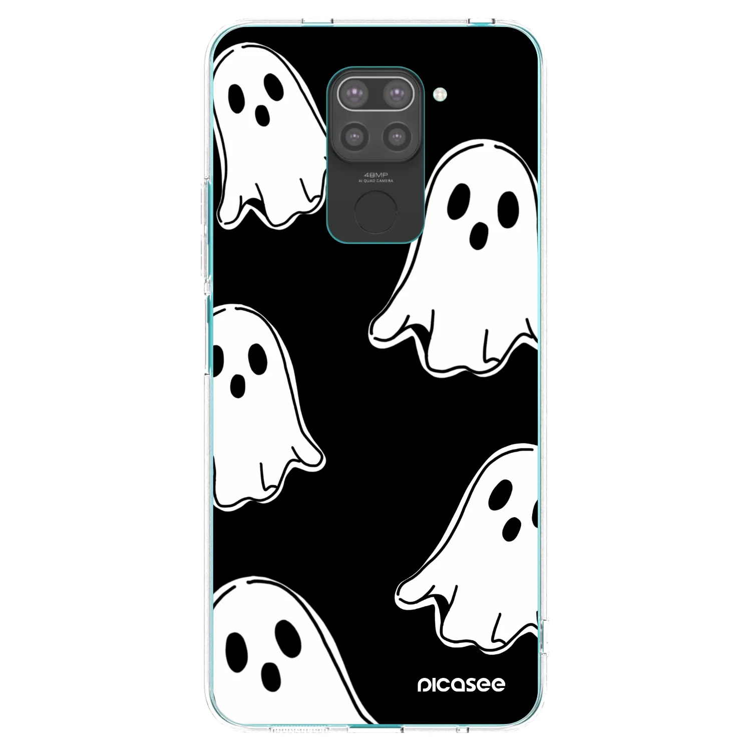 Picasee silikonowe czarne etui na Xiaomi Redmi Note 9 - Black ghosts