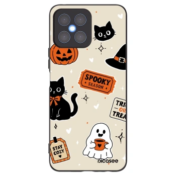 Picasee silikonowe czarne etui na Honor X8 4G - Halloween stickers