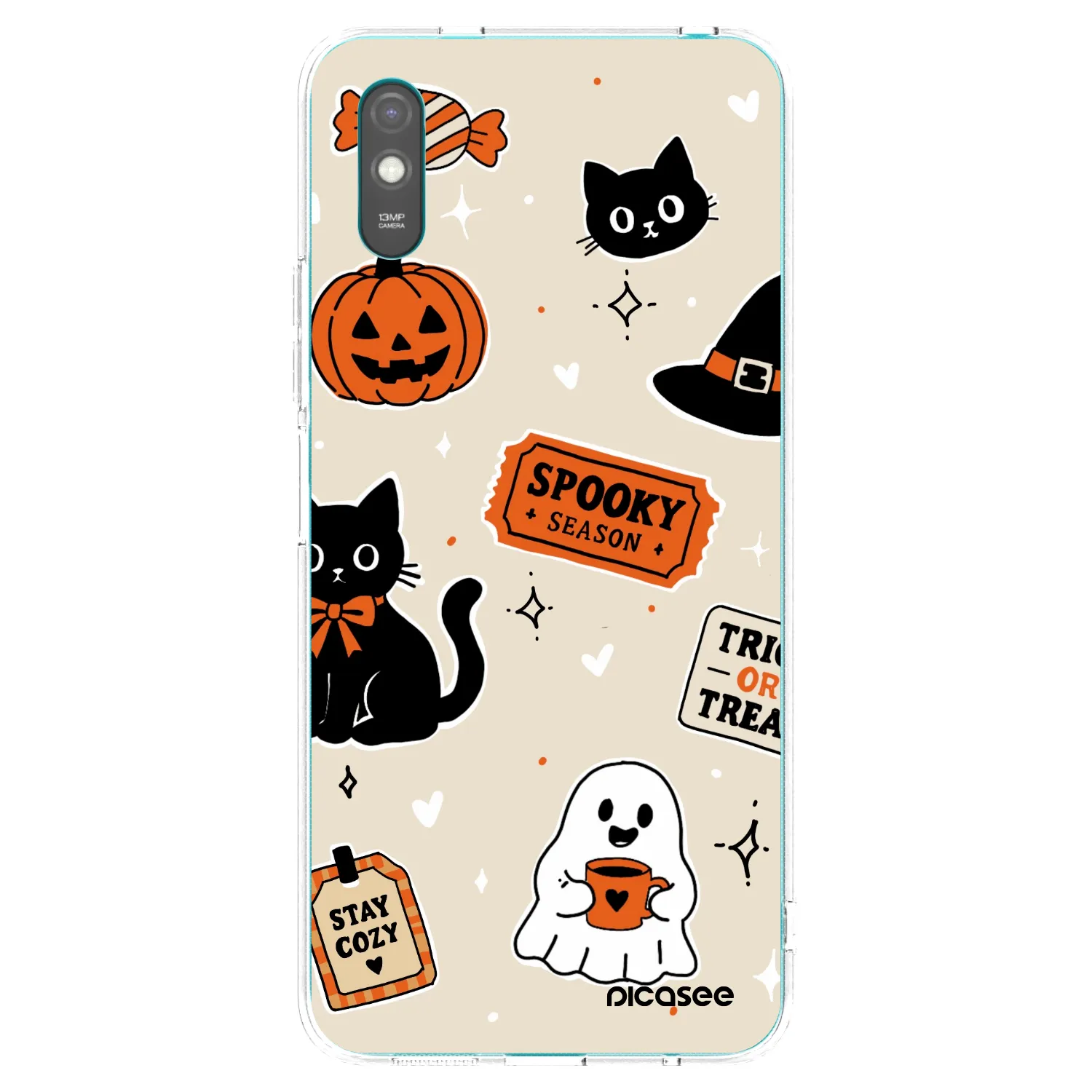 Picasee silikonowe przeźroczyste etui na Xiaomi Redmi 9A - Halloween stickers
