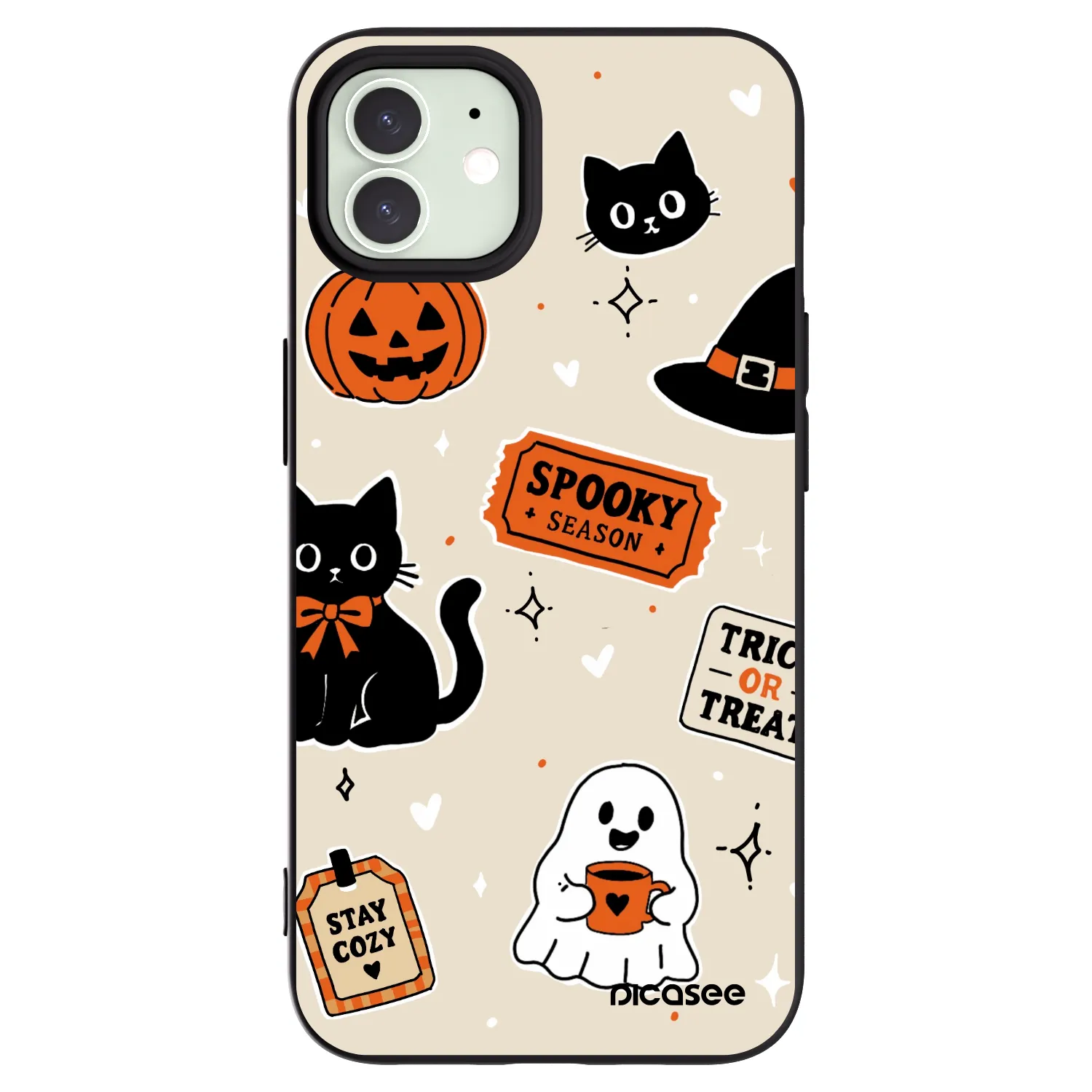 Picasee silikonowe czarne etui na Apple iPhone 12 - Halloween stickers