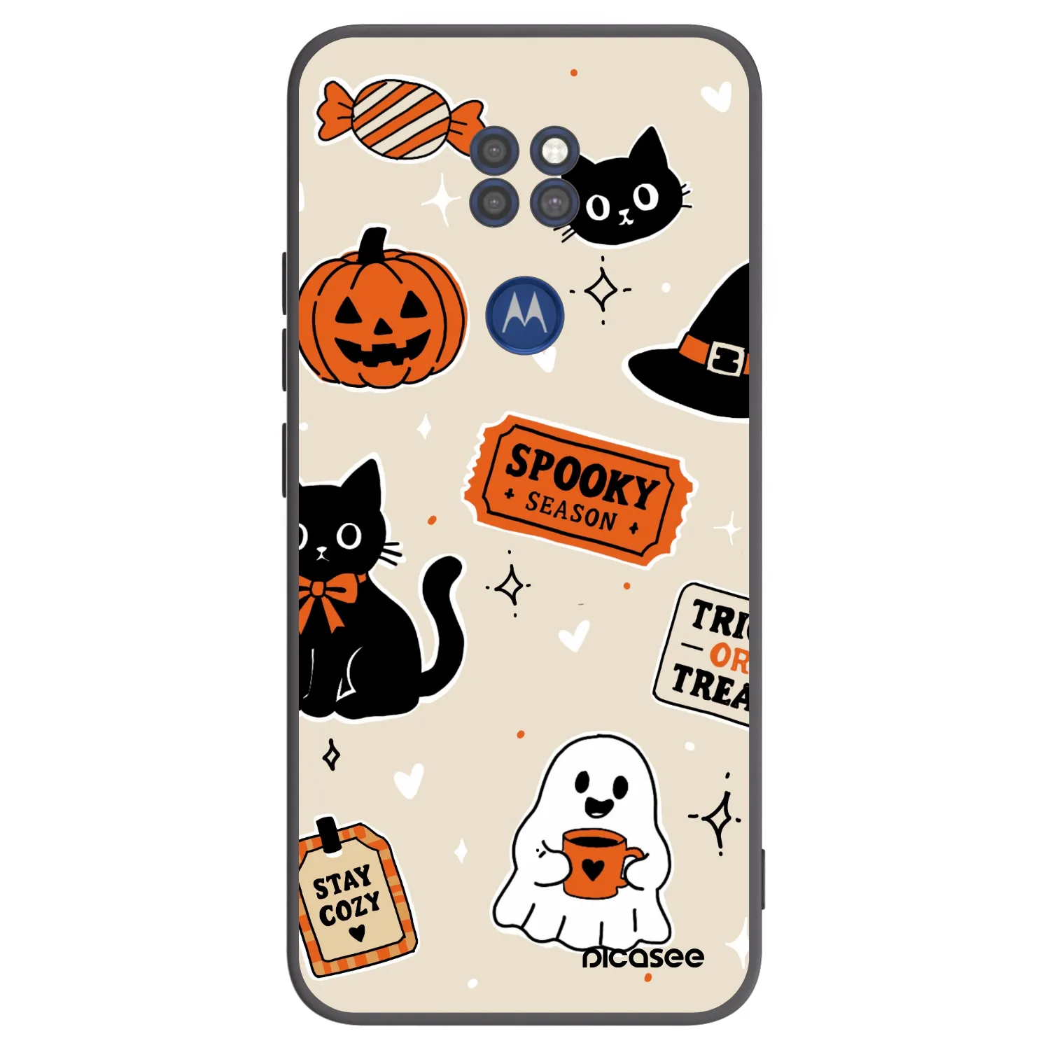 Picasee silikonowe czarne etui na Motorola Moto G9 Play - Halloween stickers