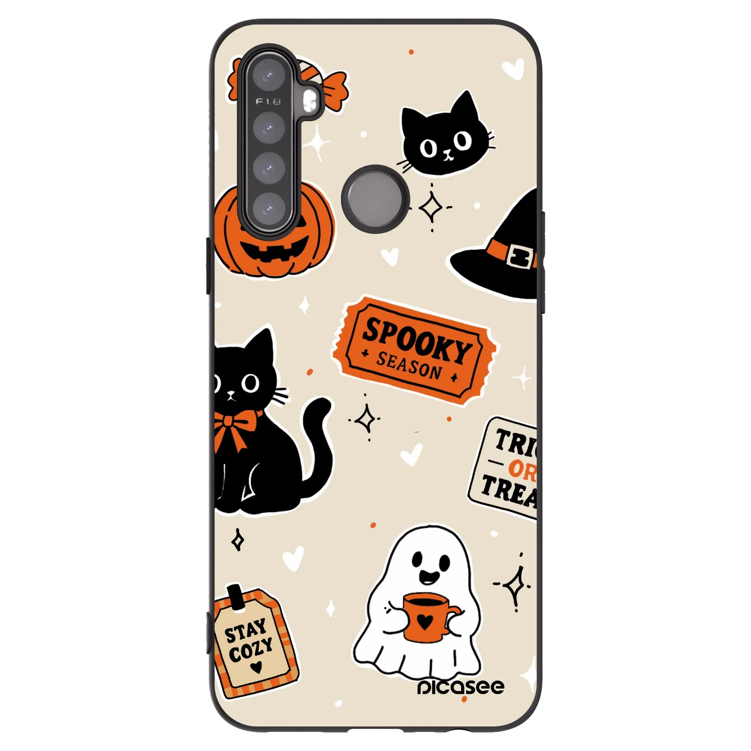 Picasee silikonowe czarne etui na Realme 5 - Halloween stickers