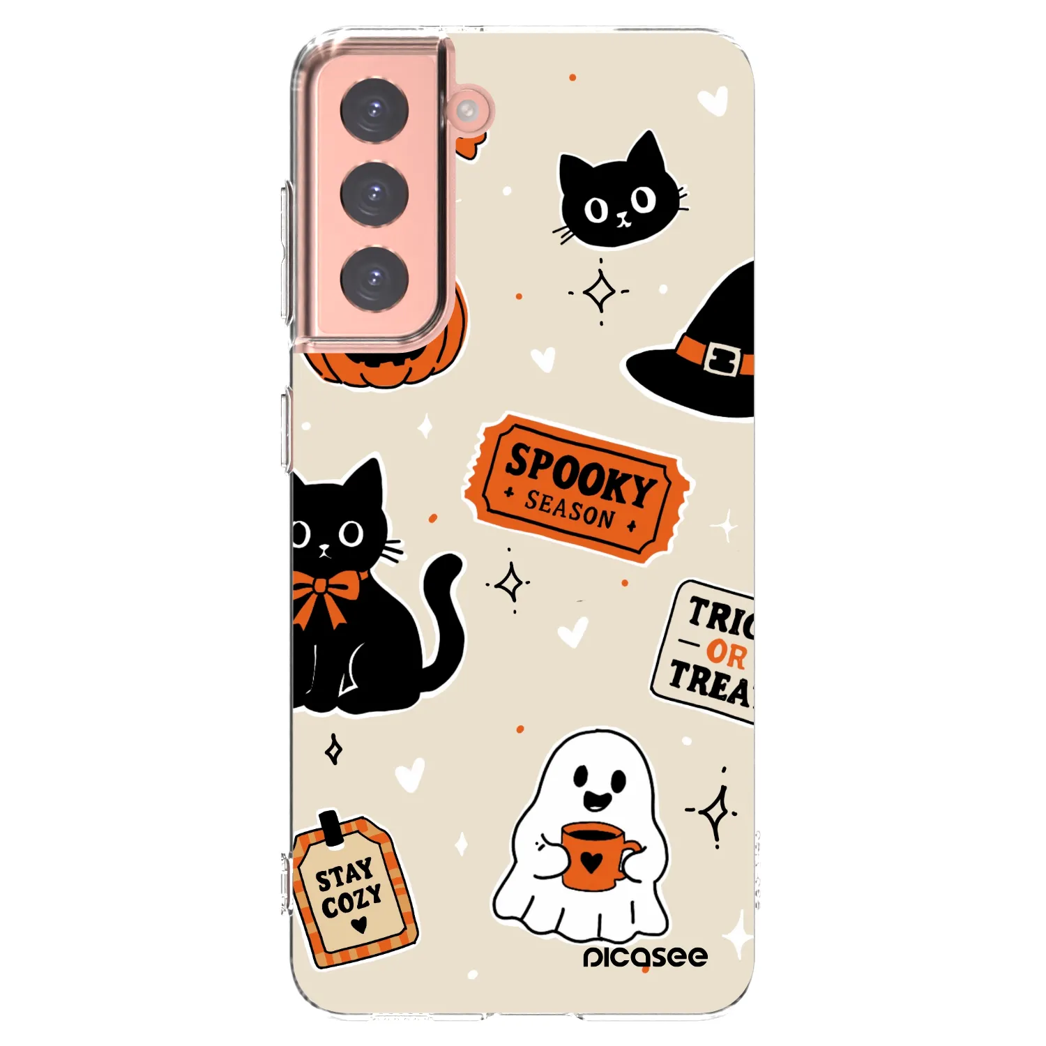 Picasee silikonowe przeźroczyste etui na Samsung Galaxy S21 5G G991B - Halloween stickers