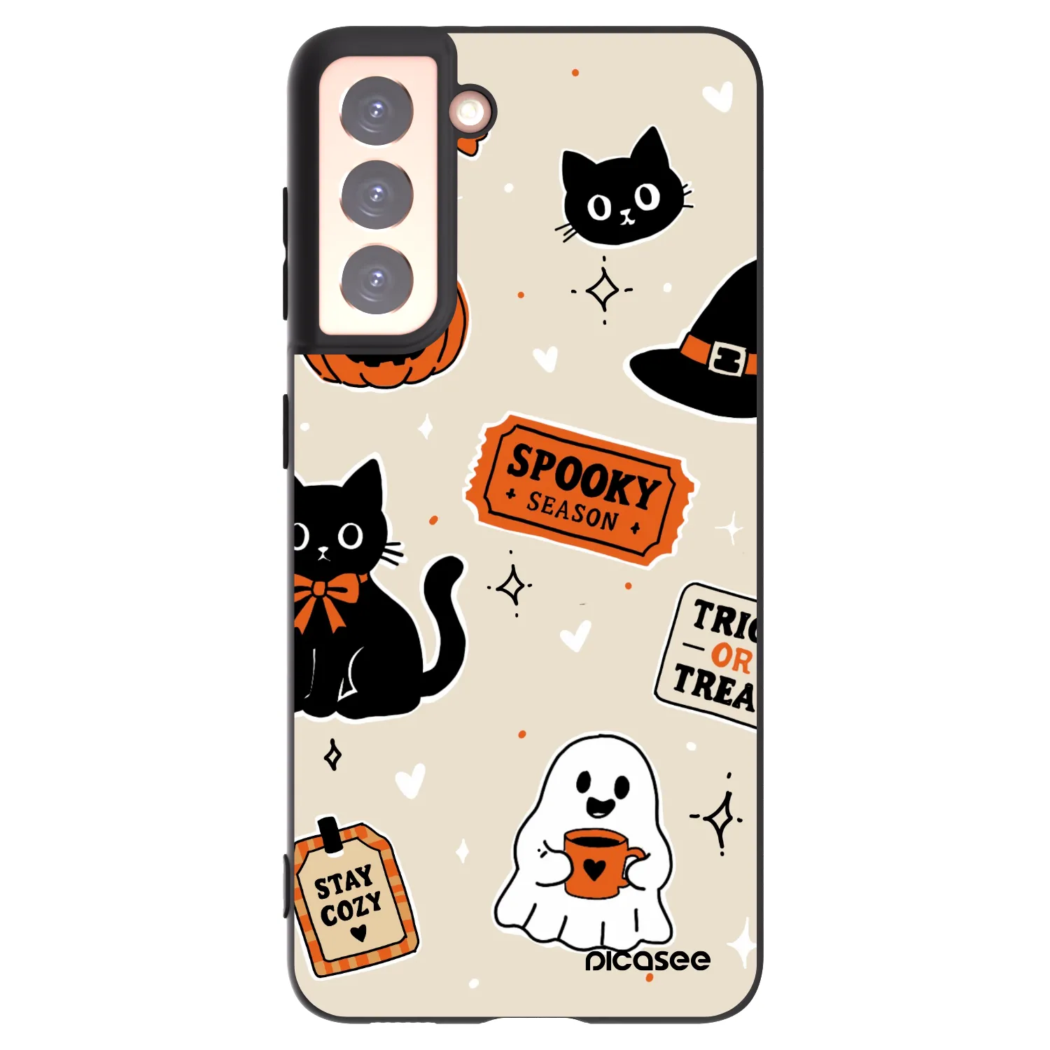 Picasee silikonowe czarne etui na Samsung Galaxy S21 5G G991B - Halloween stickers