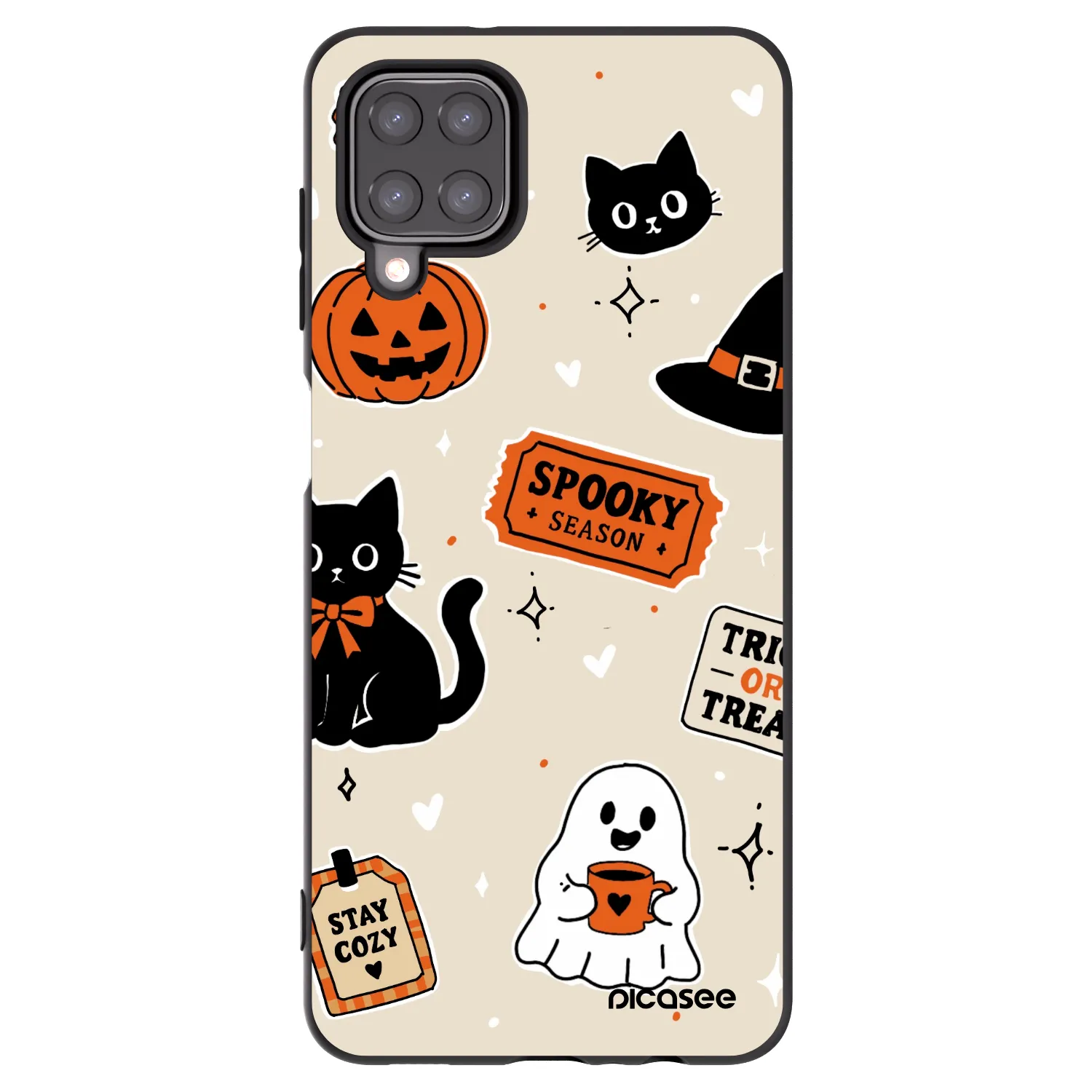 Picasee silikonowe czarne etui na Samsung Galaxy A12 A125F - Halloween stickers
