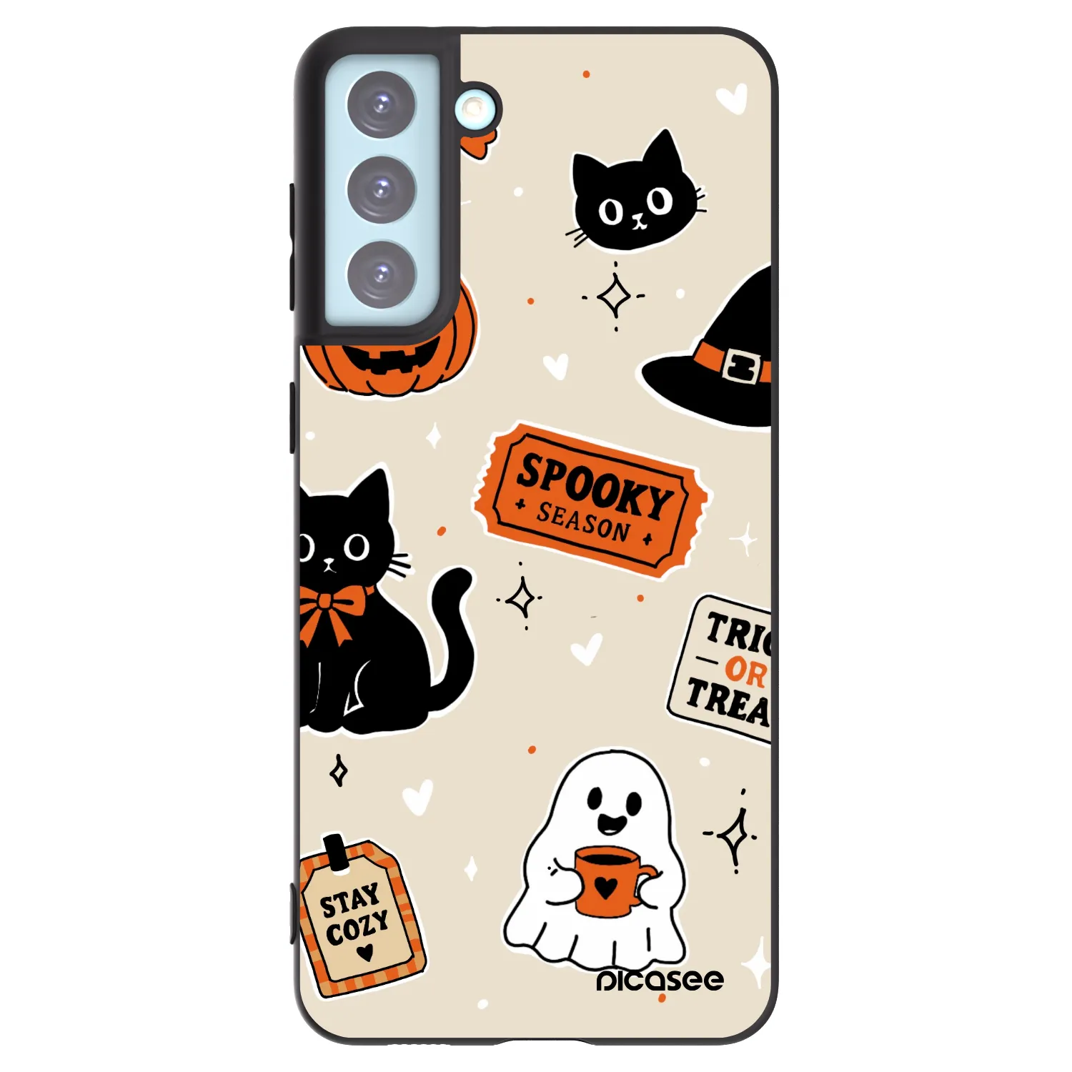 Picasee silikonowe czarne etui na Samsung Galaxy S21+ 5G G996F - Halloween stickers