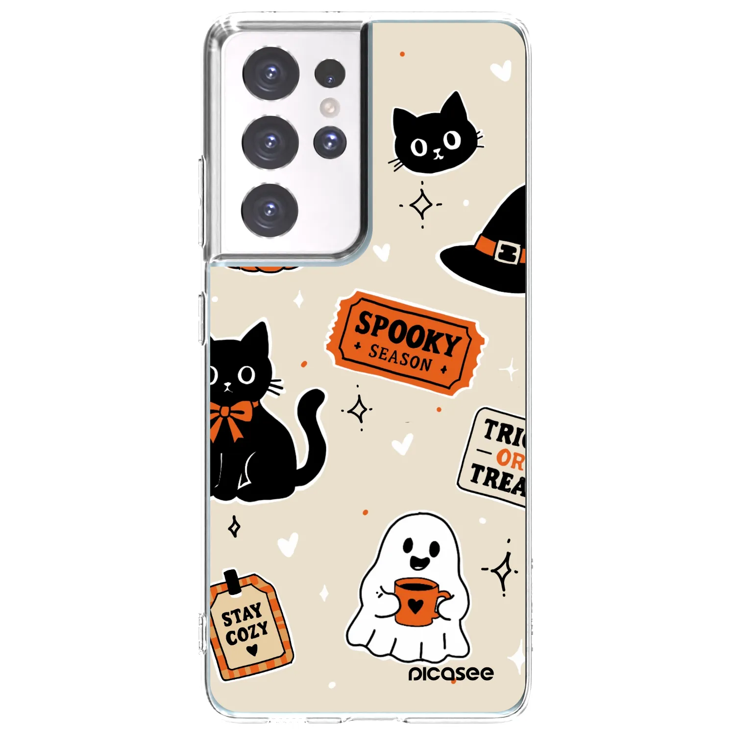 Picasee silikonowe przeźroczyste etui na Samsung Galaxy S21 Ultra 5G G998B - Halloween stickers