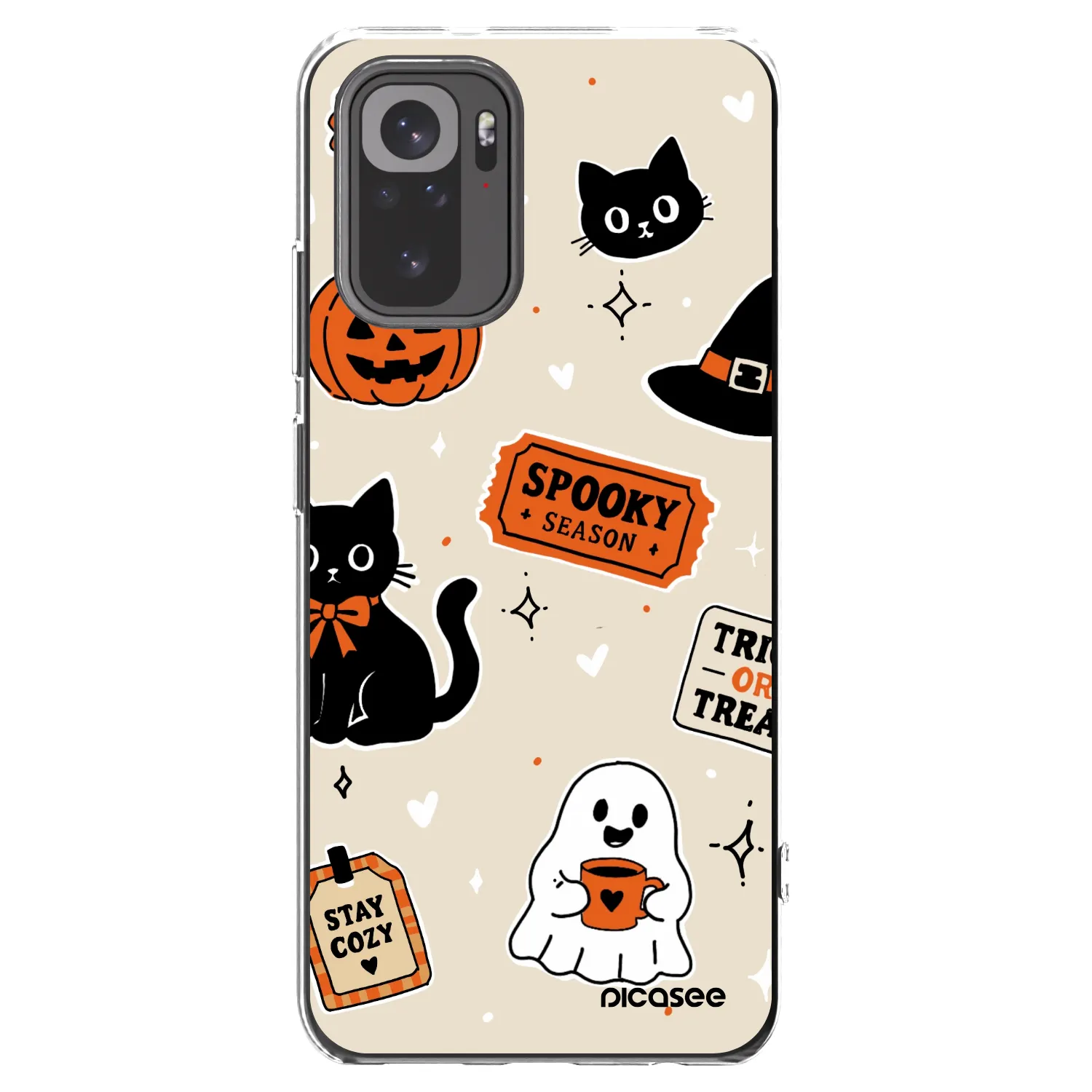 Picasee silikonowe przeźroczyste etui na Xiaomi Redmi Note 10S - Halloween stickers
