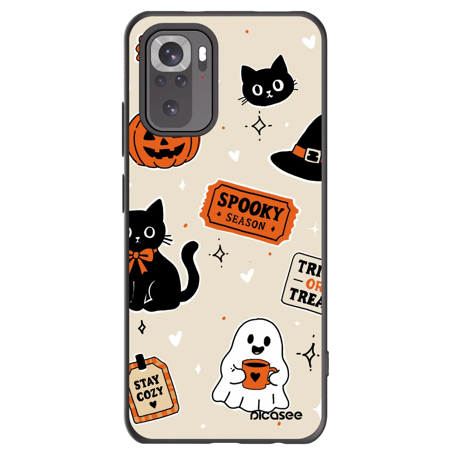 Picasee silikonowe czarne etui na Xiaomi Redmi Note 10S - Halloween stickers