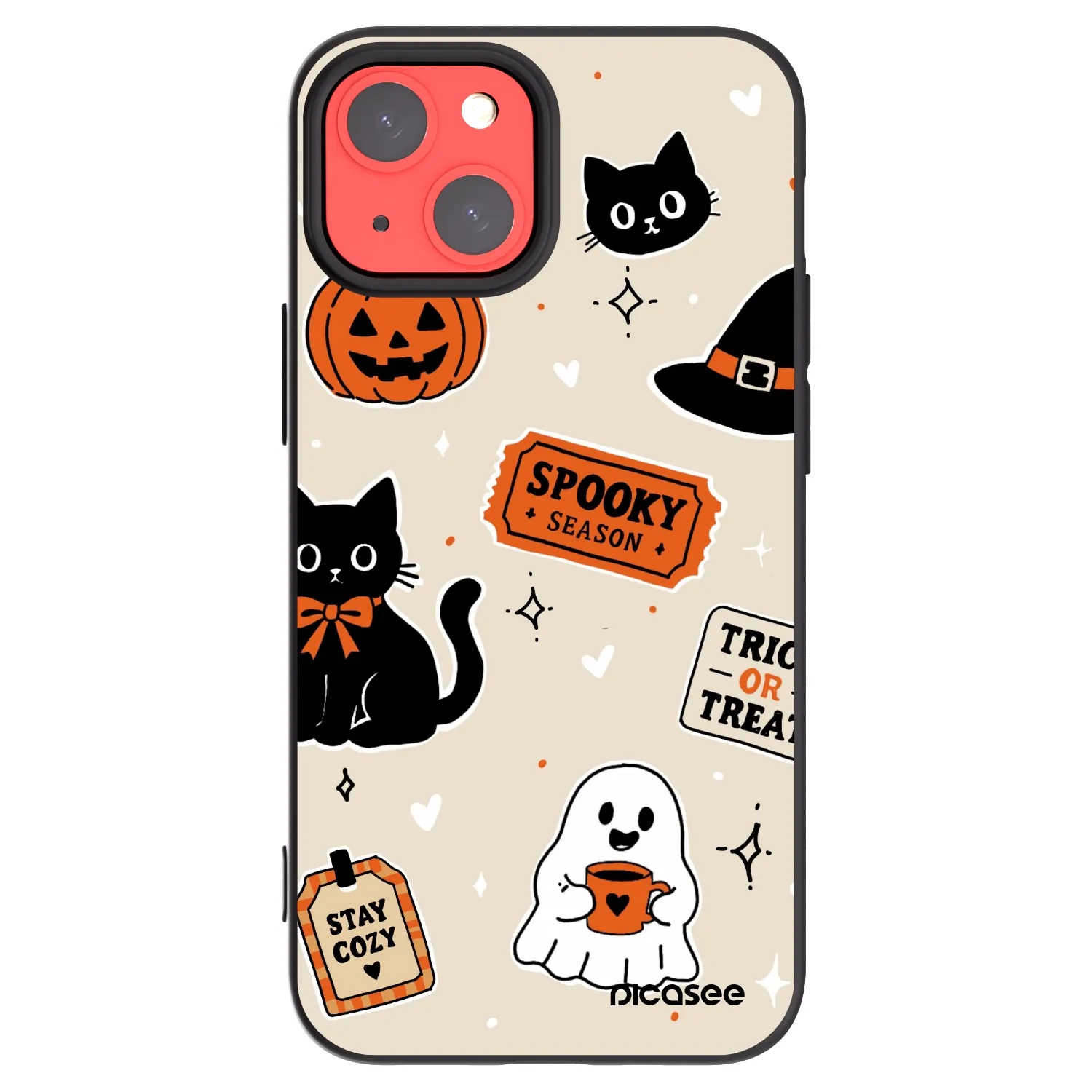 Picasee silikonowe czarne etui na Apple iPhone 13 mini - Halloween stickers