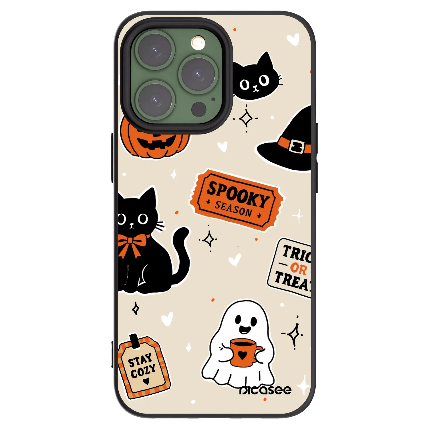 Picasee silikonowe czarne etui na Apple iPhone 13 Pro - Halloween stickers