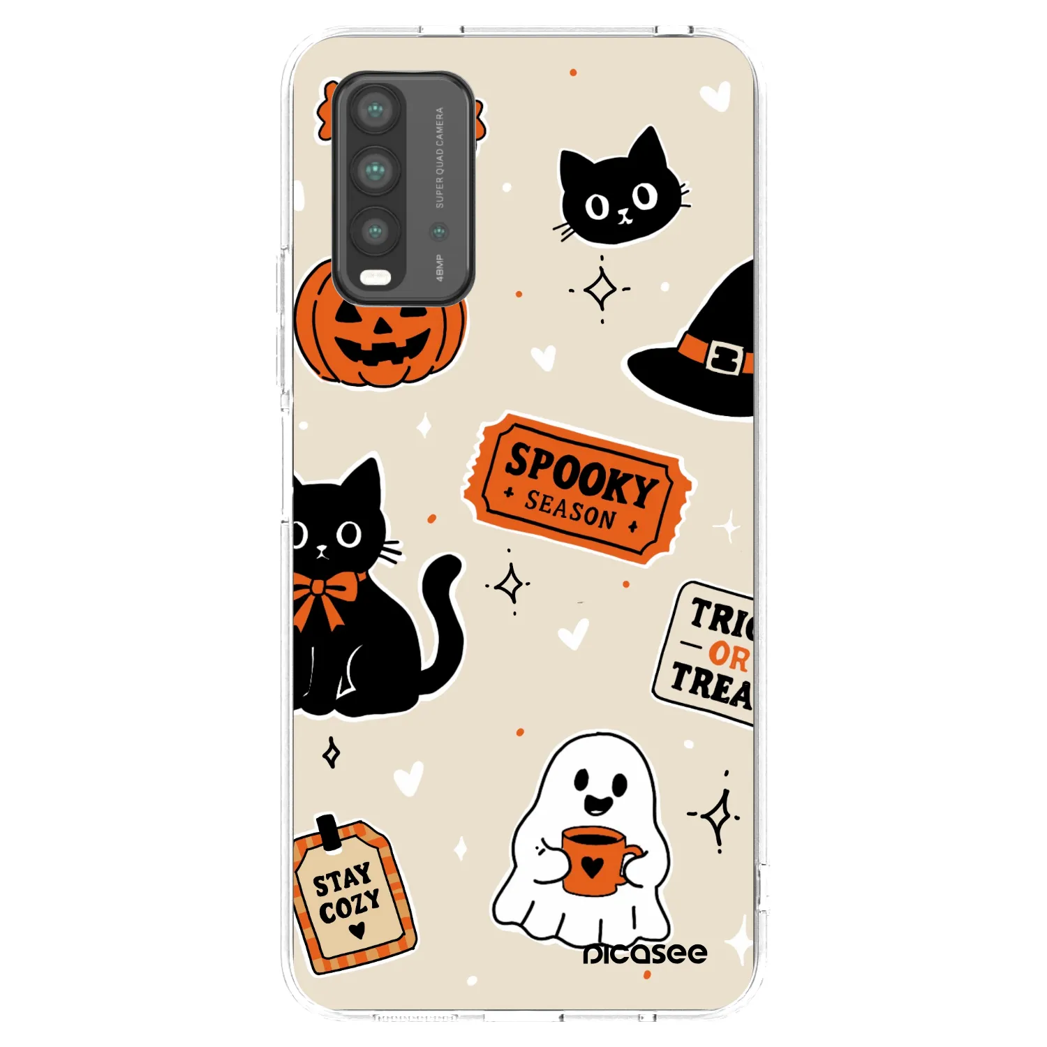 Picasee silikonowe czarne etui na Xiaomi Redmi 9T - Halloween stickers