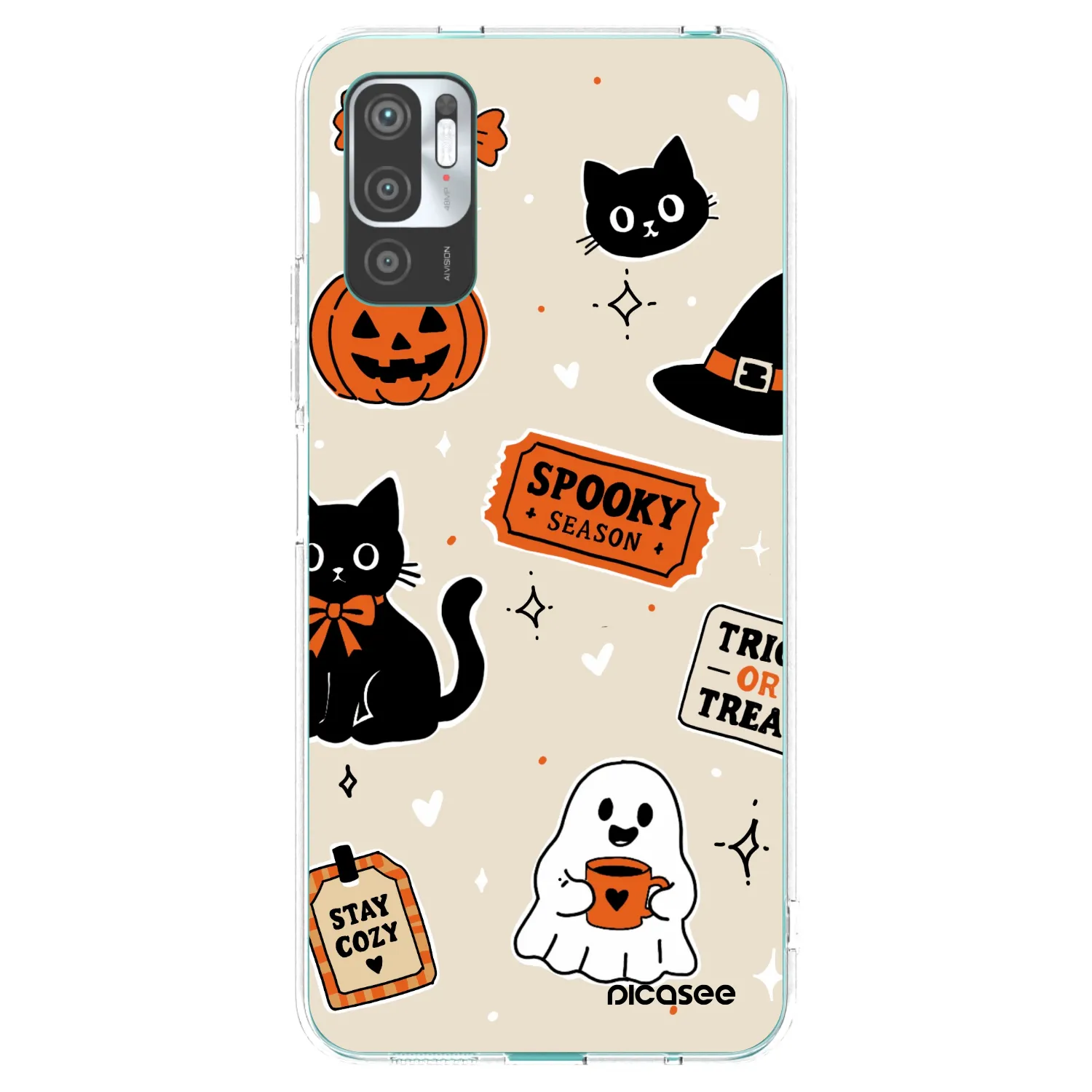 Picasee silikonowe przeźroczyste etui na Xiaomi Redmi Note 10 5G - Halloween stickers