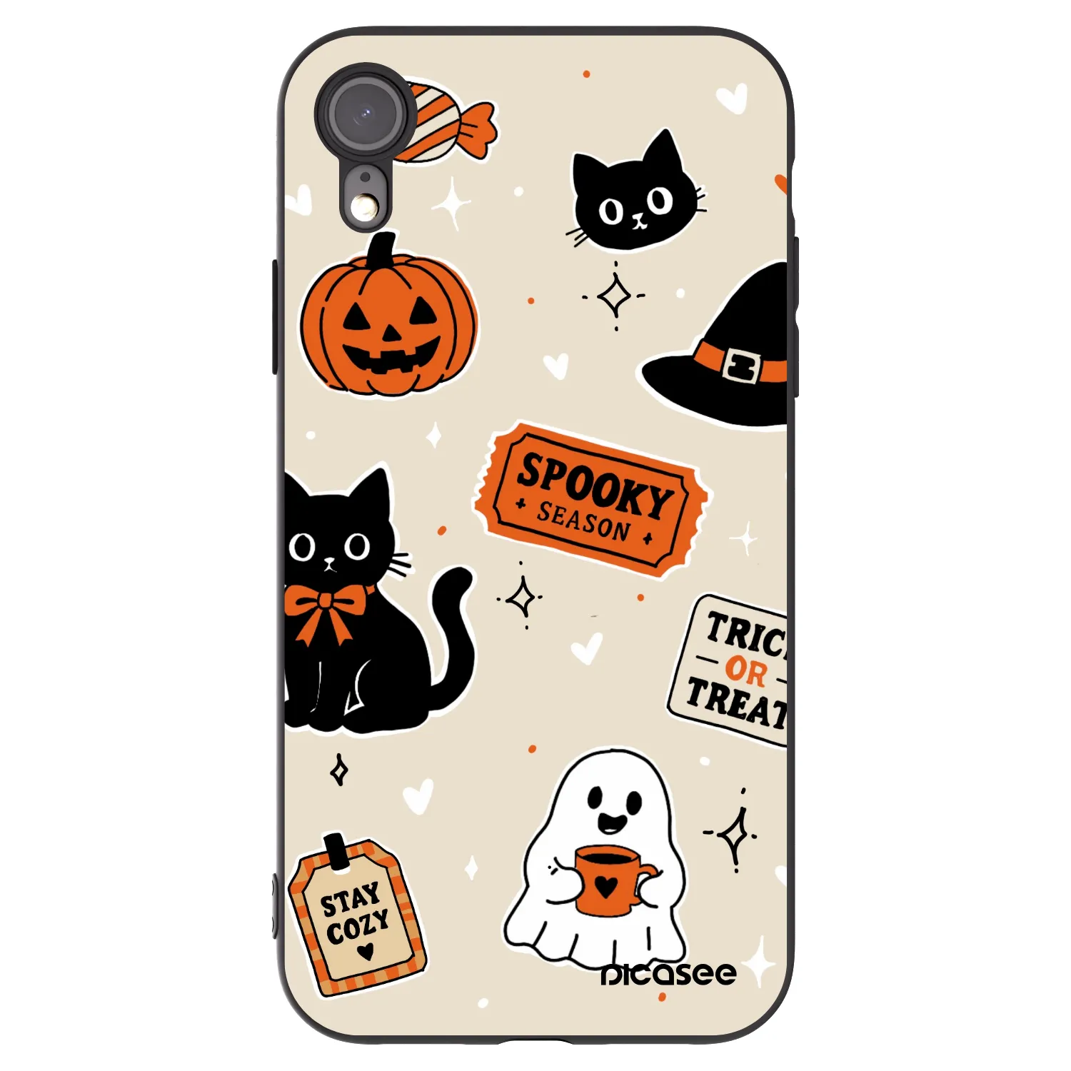 Picasee silikonowe czarne etui na Apple iPhone XR - Halloween stickers