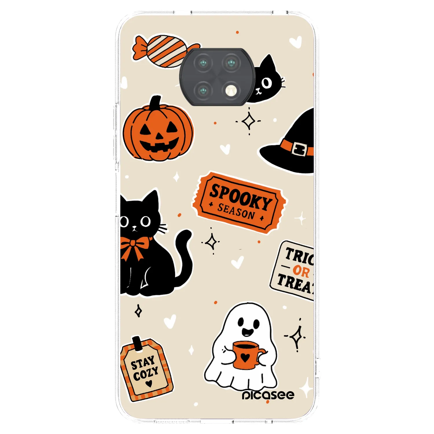 Picasee silikonowe przeźroczyste etui na Xiaomi Redmi Note 9T - Halloween stickers