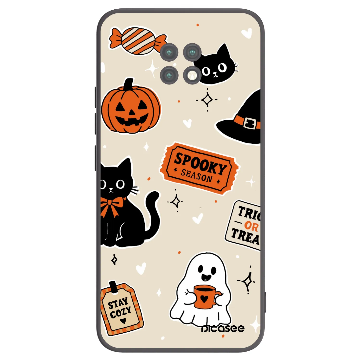 Picasee silikonowe czarne etui na Xiaomi Redmi Note 9T - Halloween stickers