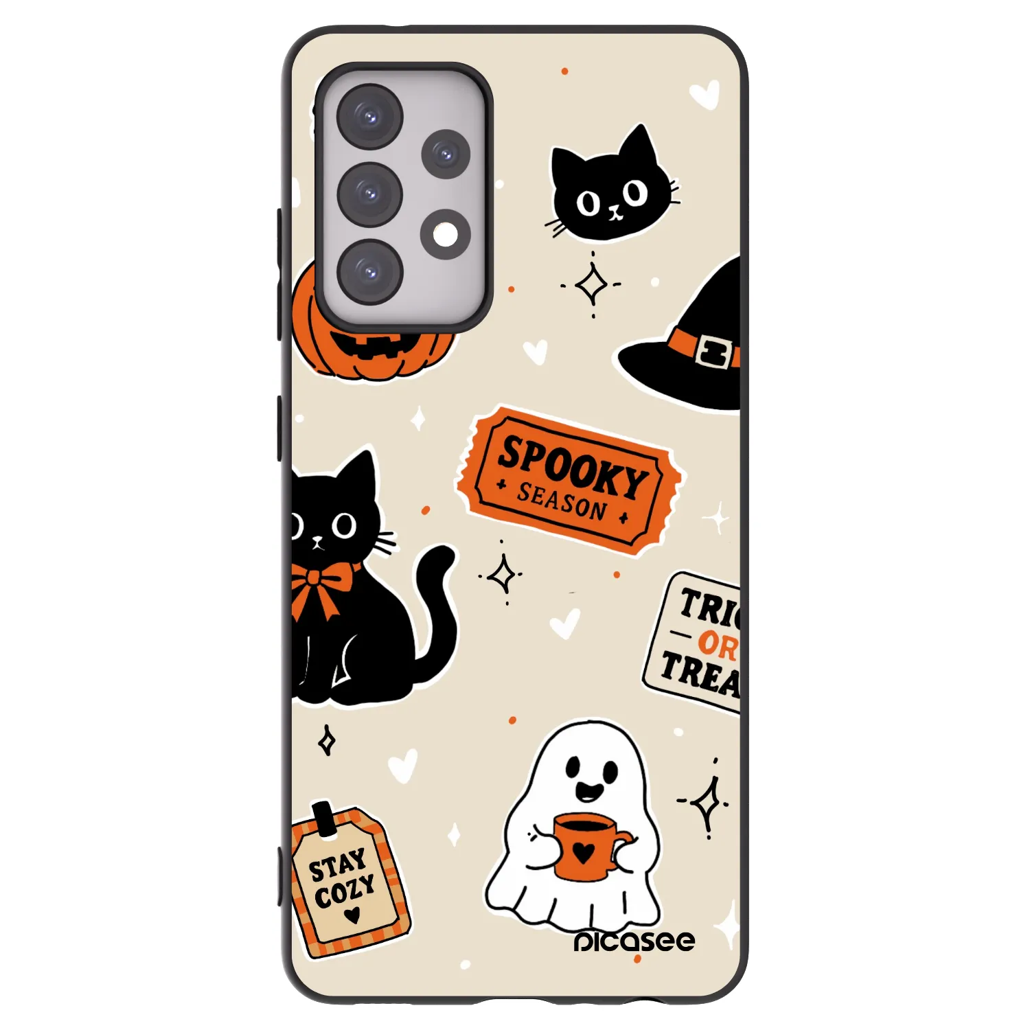 Picasee silikonowe czarne etui na Samsung Galaxy A52s 5G A528B - Halloween stickers