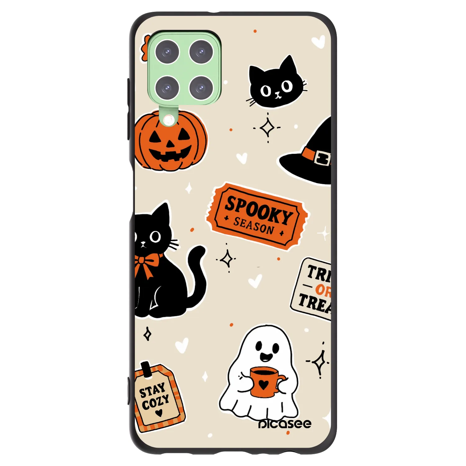 Picasee silikonowe czarne etui na Samsung Galaxy A22 A225F 4G - Halloween stickers