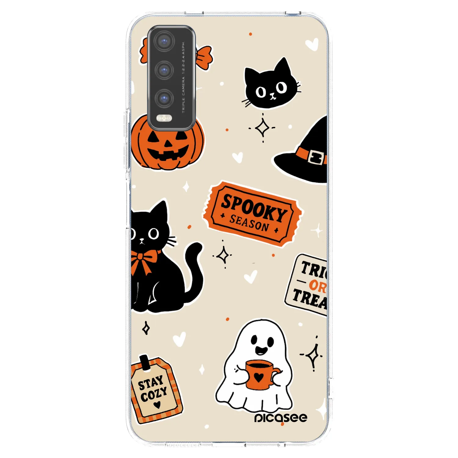 Picasee silikonowe przeźroczyste etui na Vivo Y20s - Halloween stickers