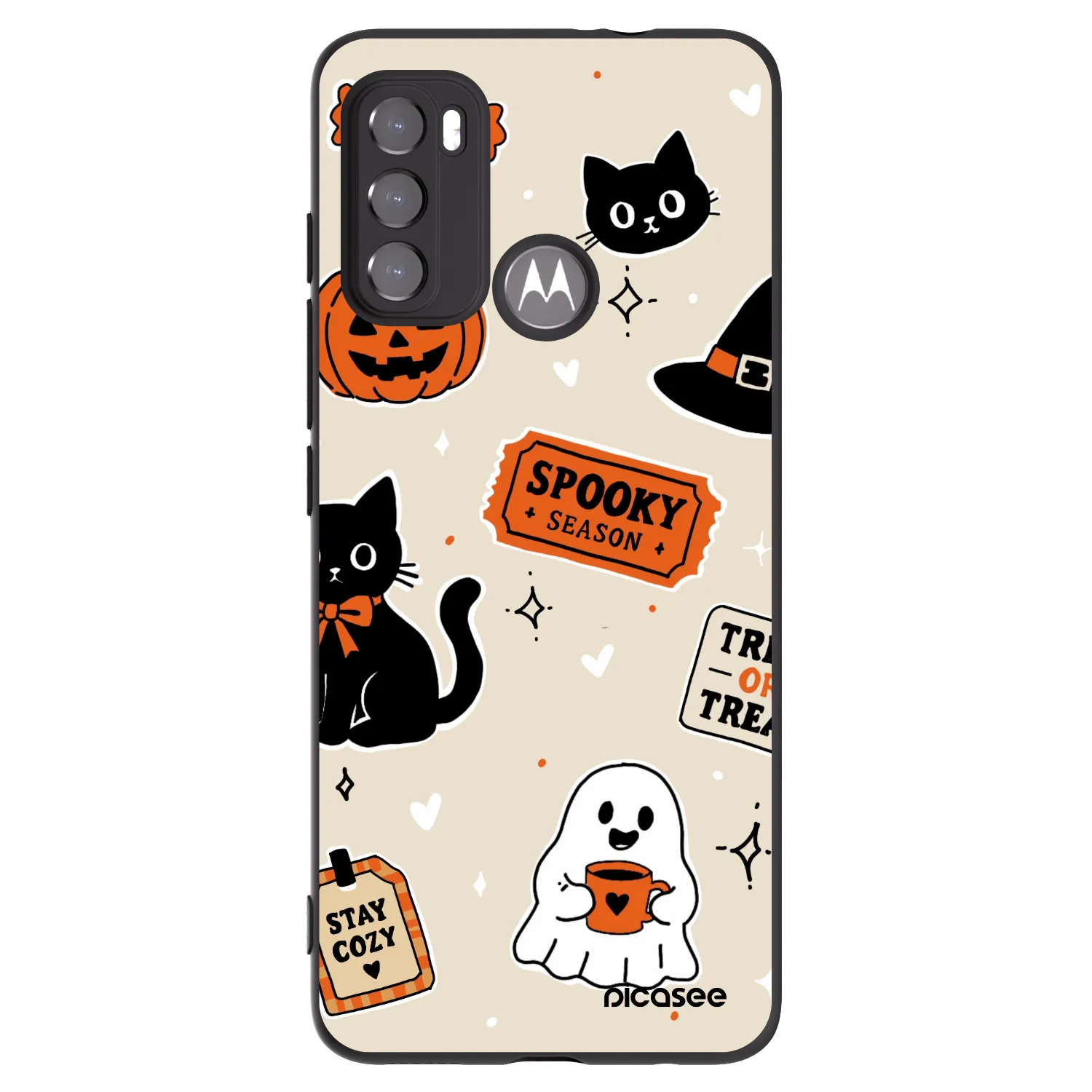 Picasee silikonowe czarne etui na Motorola Moto G60 - Halloween stickers