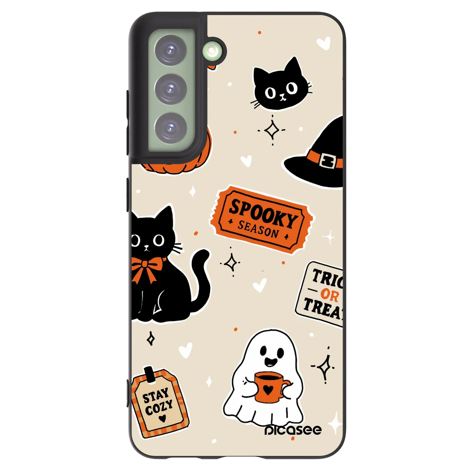 Picasee silikonowe czarne etui na Samsung Galaxy S21 FE 5G - Halloween stickers
