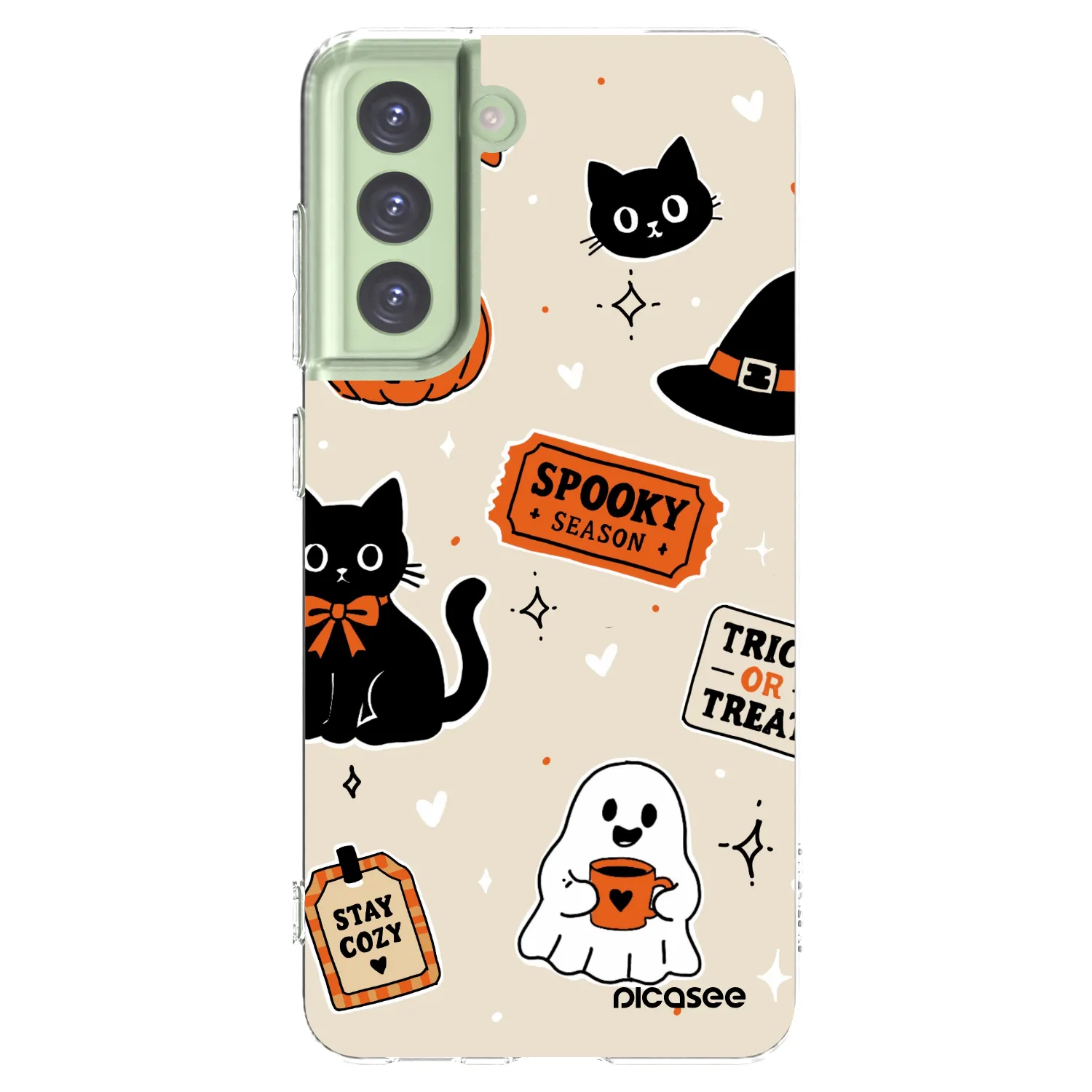 Picasee silikonowe przeźroczyste etui na Samsung Galaxy S21 FE 5G - Halloween stickers
