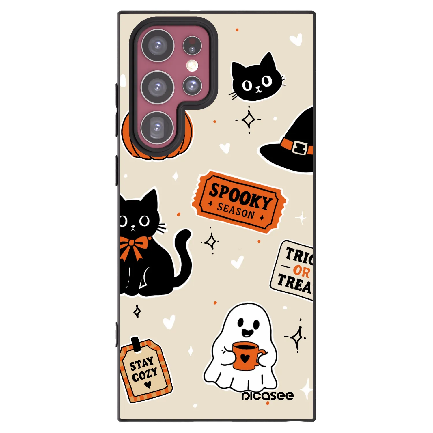 Picasee silikonowe czarne etui na Samsung Galaxy S22 Ultra 5G - Halloween stickers