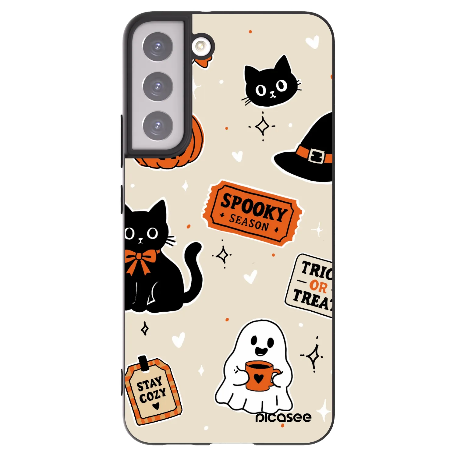 Picasee silikonowe czarne etui na Samsung Galaxy S22+ 5G - Halloween stickers