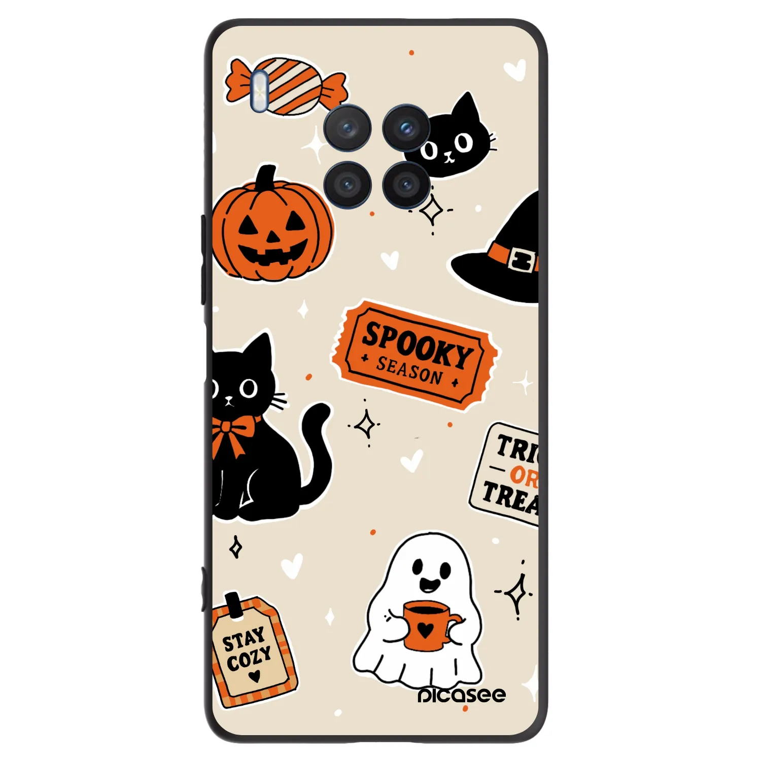 Picasee silikonowe czarne etui na Honor 50 Lite - Halloween stickers