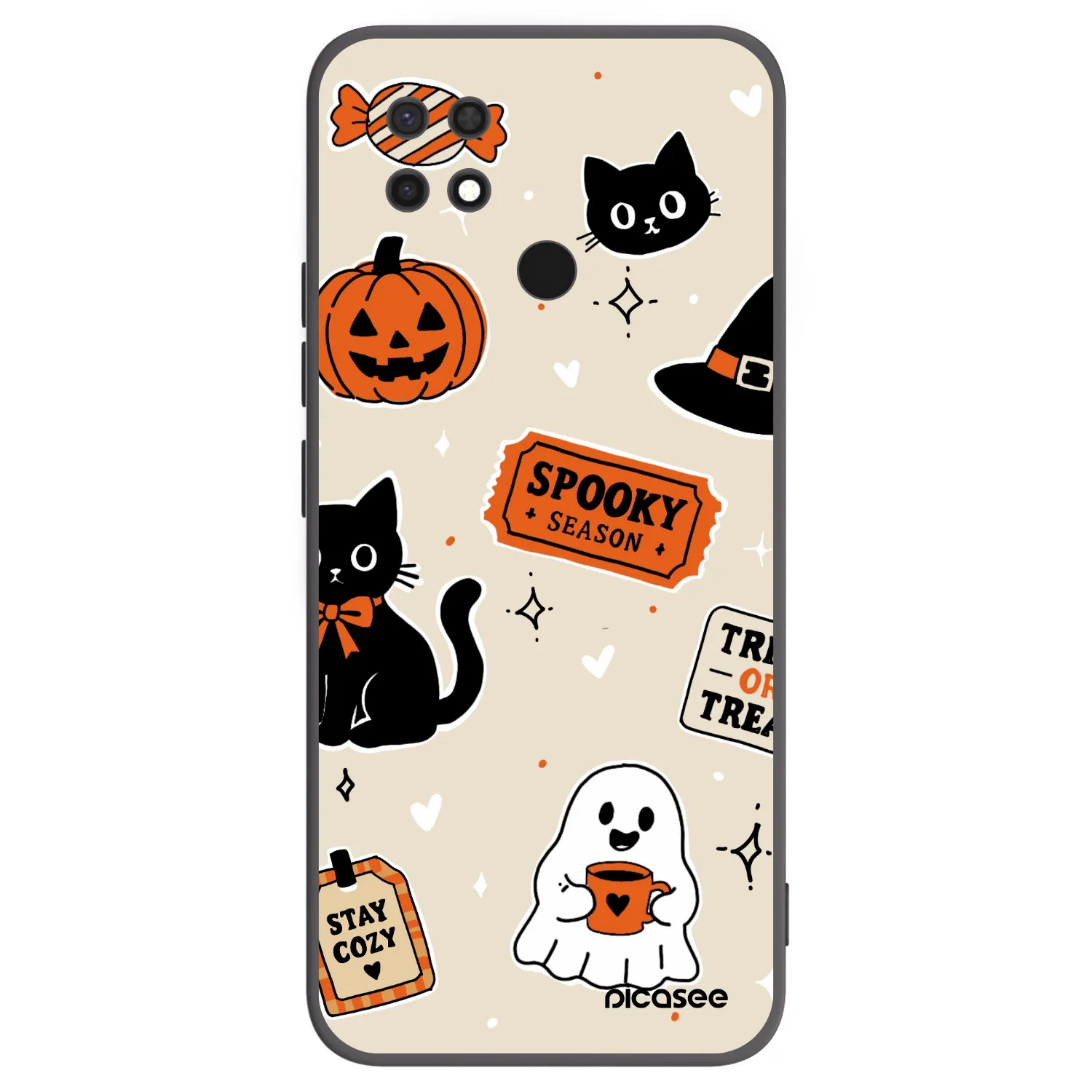 Picasee silikonowe czarne etui na Xiaomi Redmi 10C - Halloween stickers