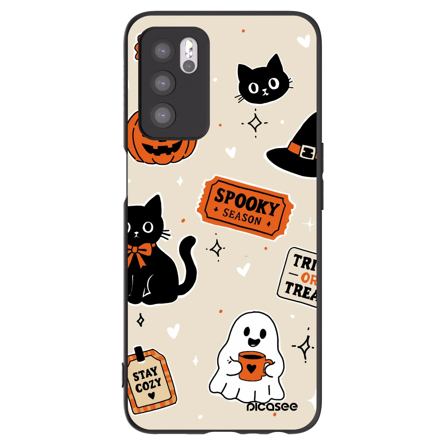 Picasee silikonowe czarne etui na OPPO A16 - Halloween stickers