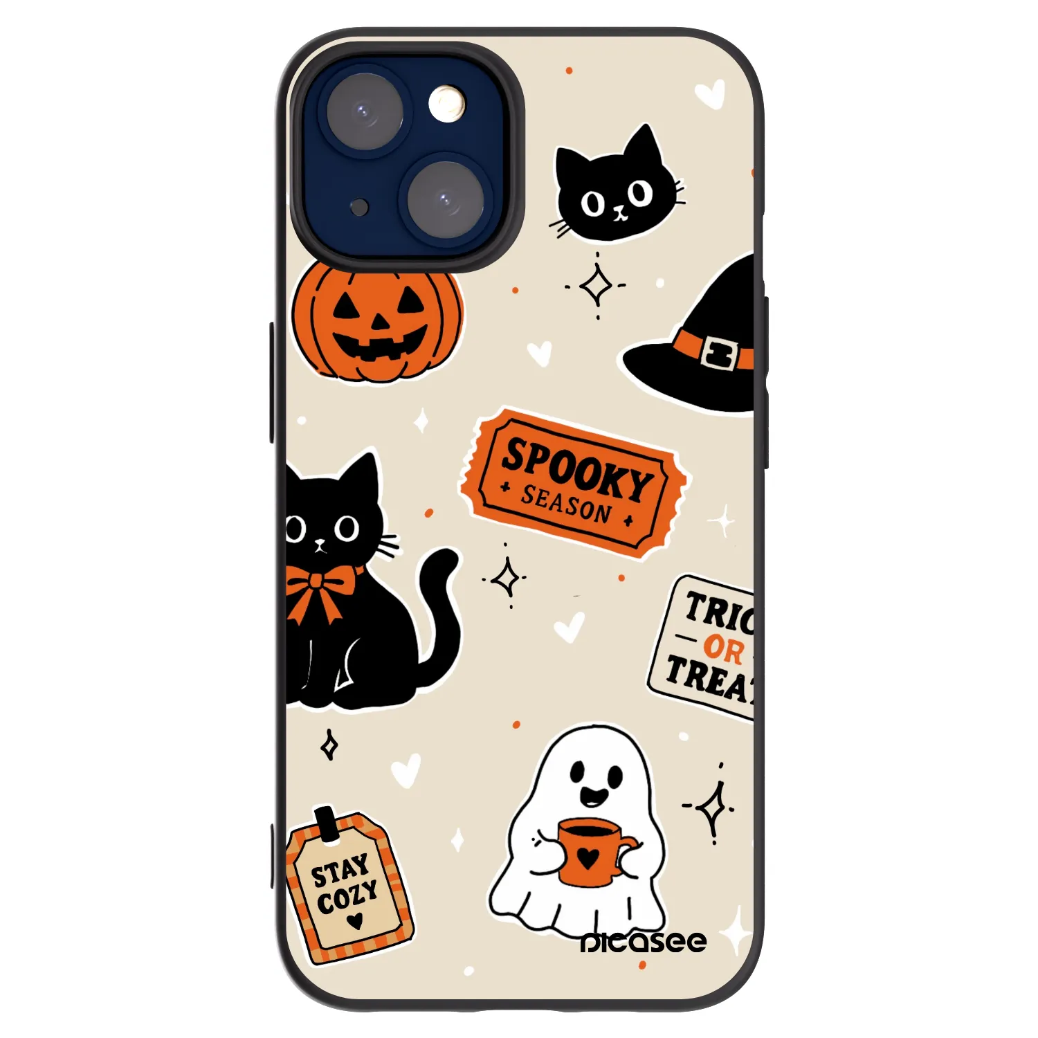 Picasee silikonowe czarne etui na Apple iPhone 14 - Halloween stickers