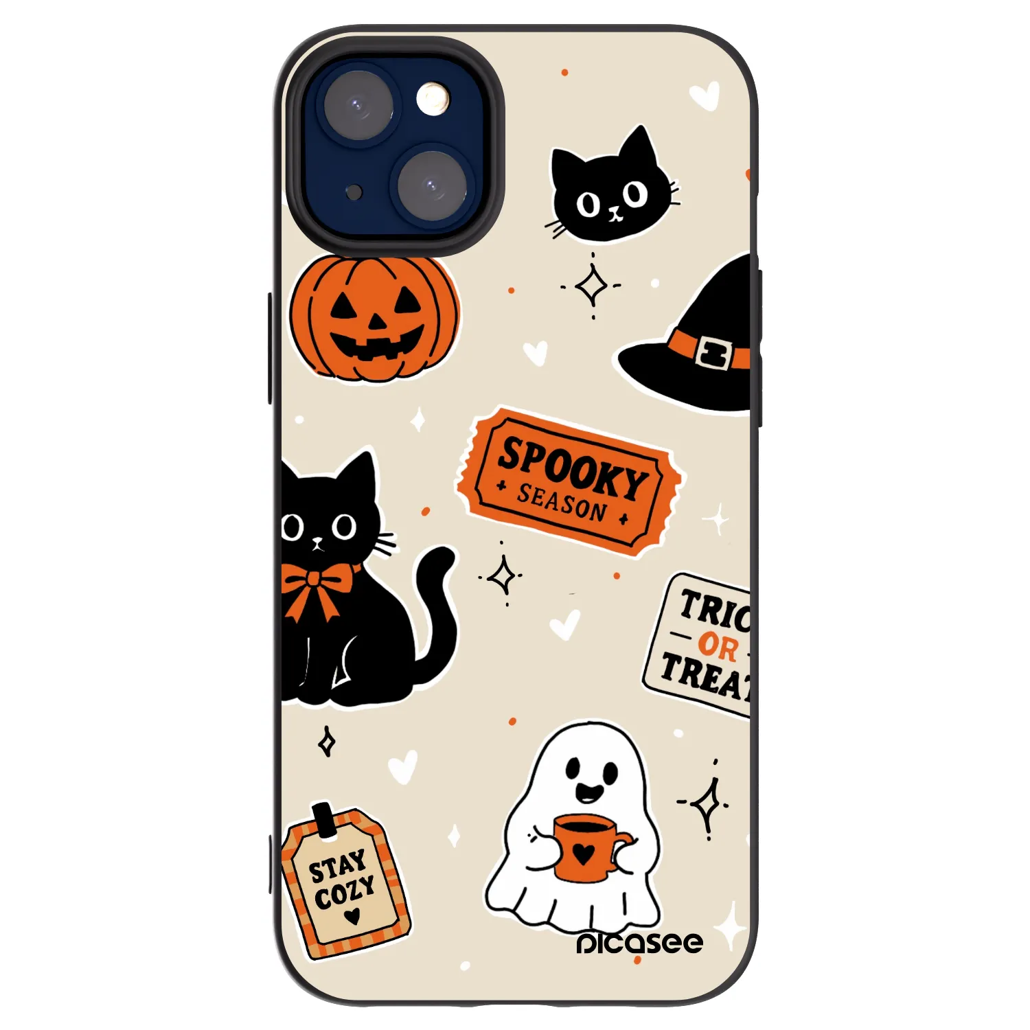 Picasee silikonowe czarne etui na Apple iPhone 14 Plus - Halloween stickers