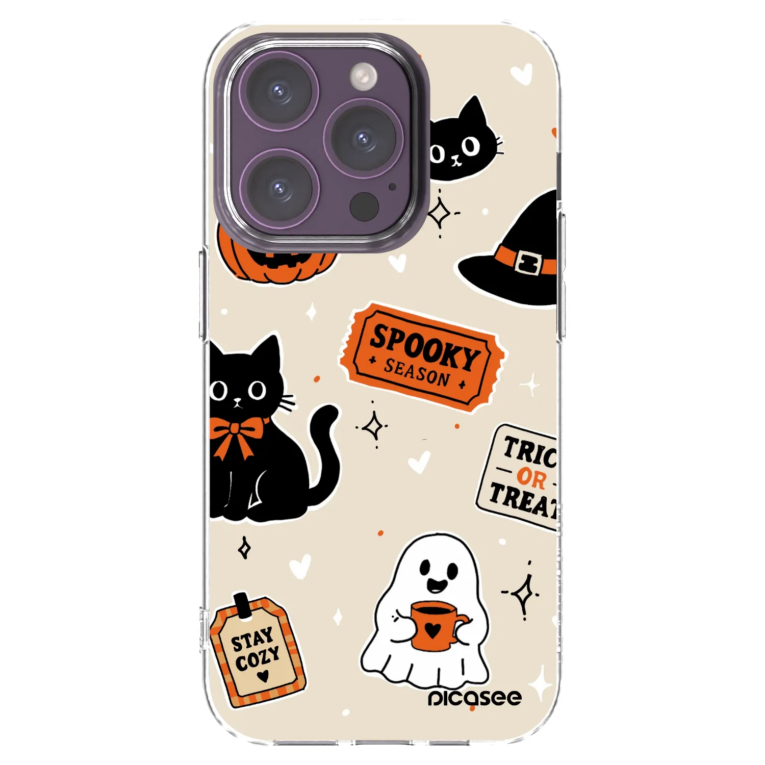 Picasee silikonowe przeźroczyste etui na Apple iPhone 14 Pro - Halloween stickers