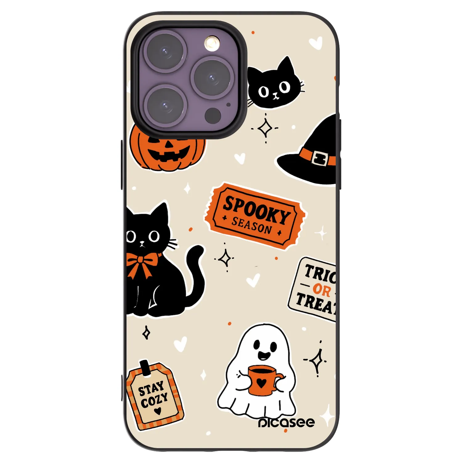 Picasee silikonowe czarne etui na Apple iPhone 14 Pro Max - Halloween stickers