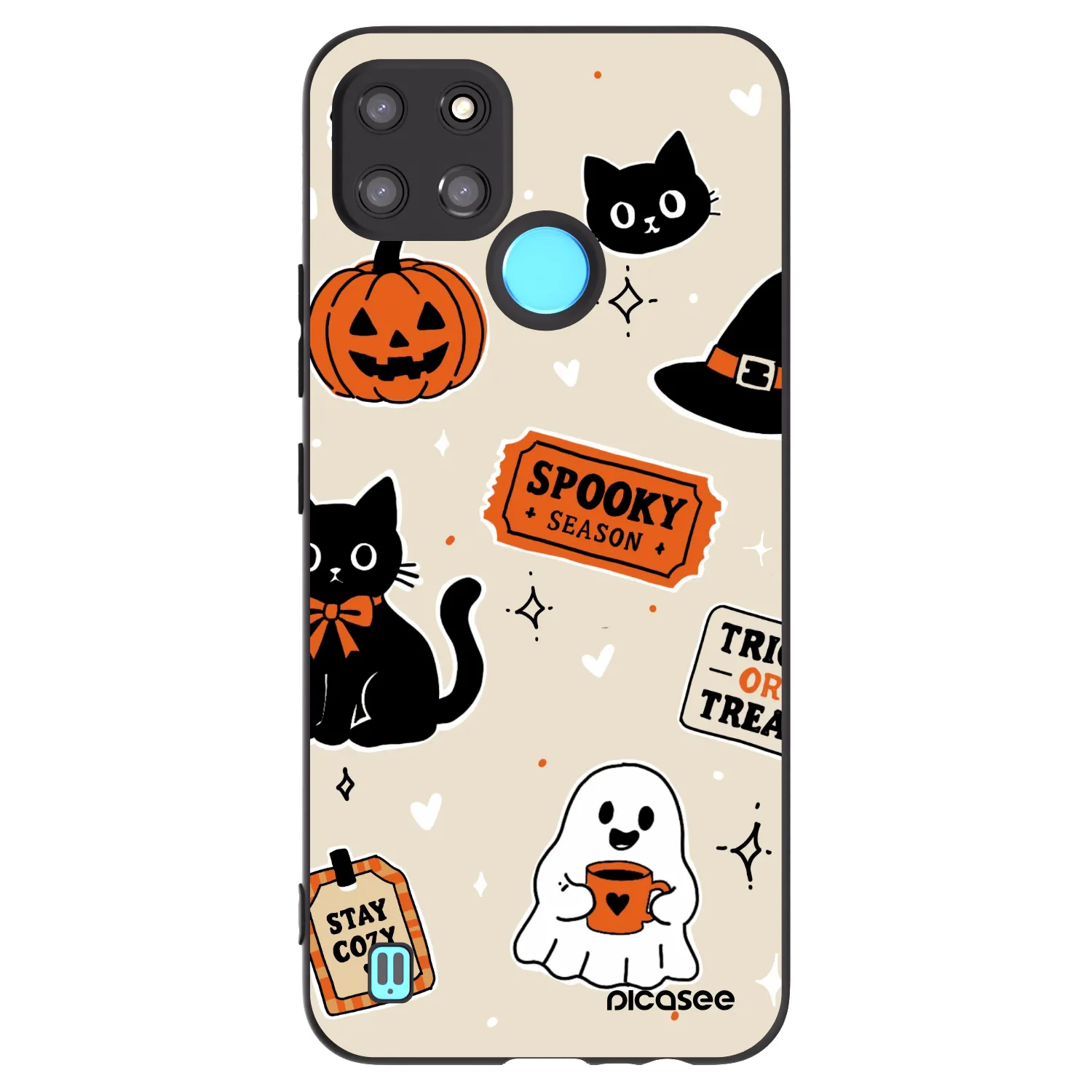 Picasee silikonowe czarne etui na Realme C21Y - Halloween stickers