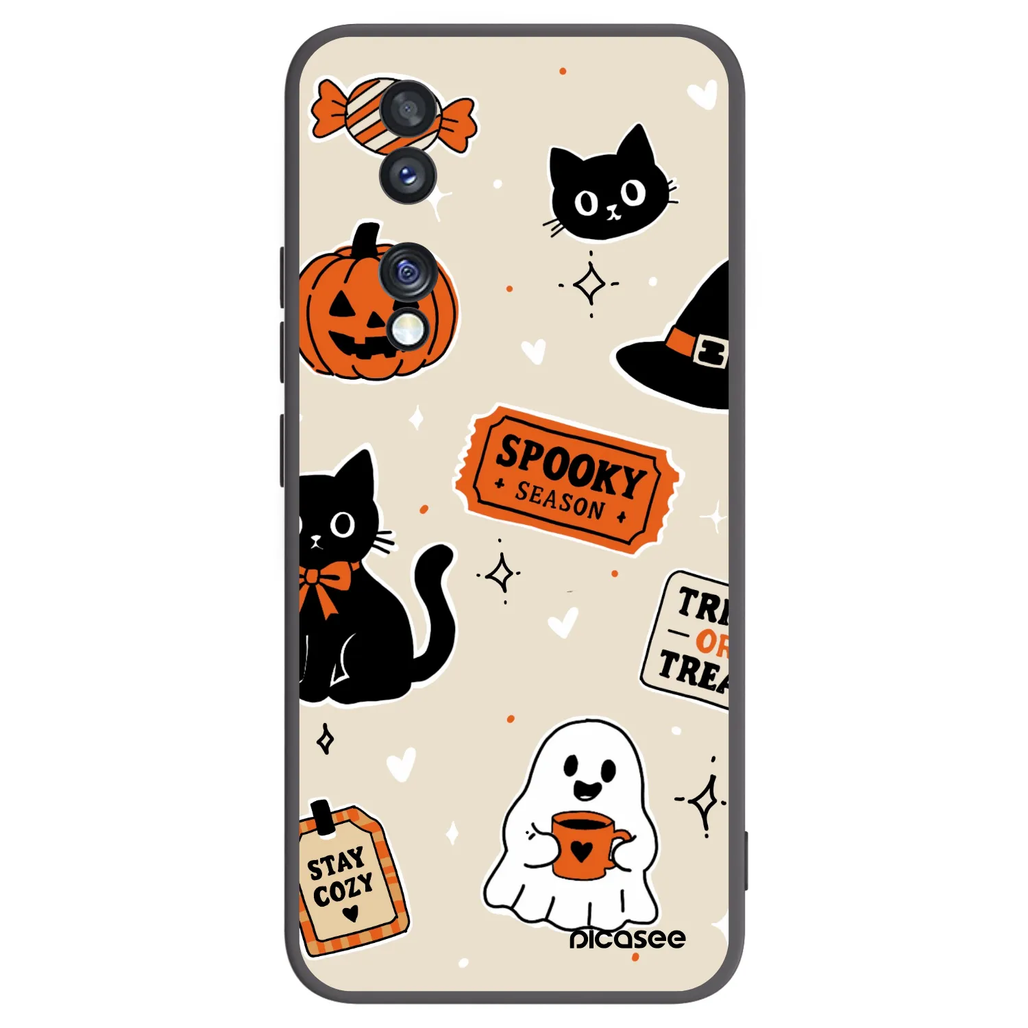 Picasee silikonowe czarne etui na Honor 70 - Halloween stickers