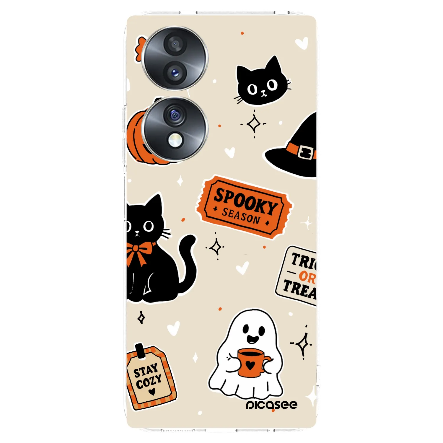 Picasee silikonowe przeźroczyste etui na Honor 70 - Halloween stickers