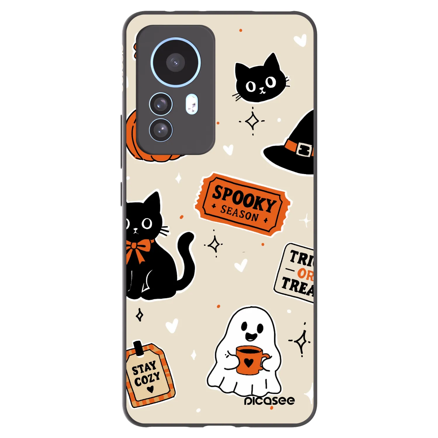 Picasee silikonowe czarne etui na Xiaomi 12T - Halloween stickers