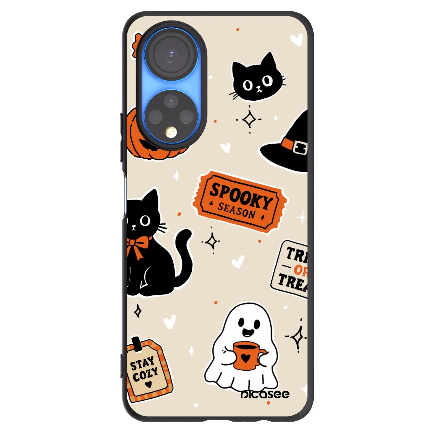 Picasee silikonowe czarne etui na Honor X7 - Halloween stickers