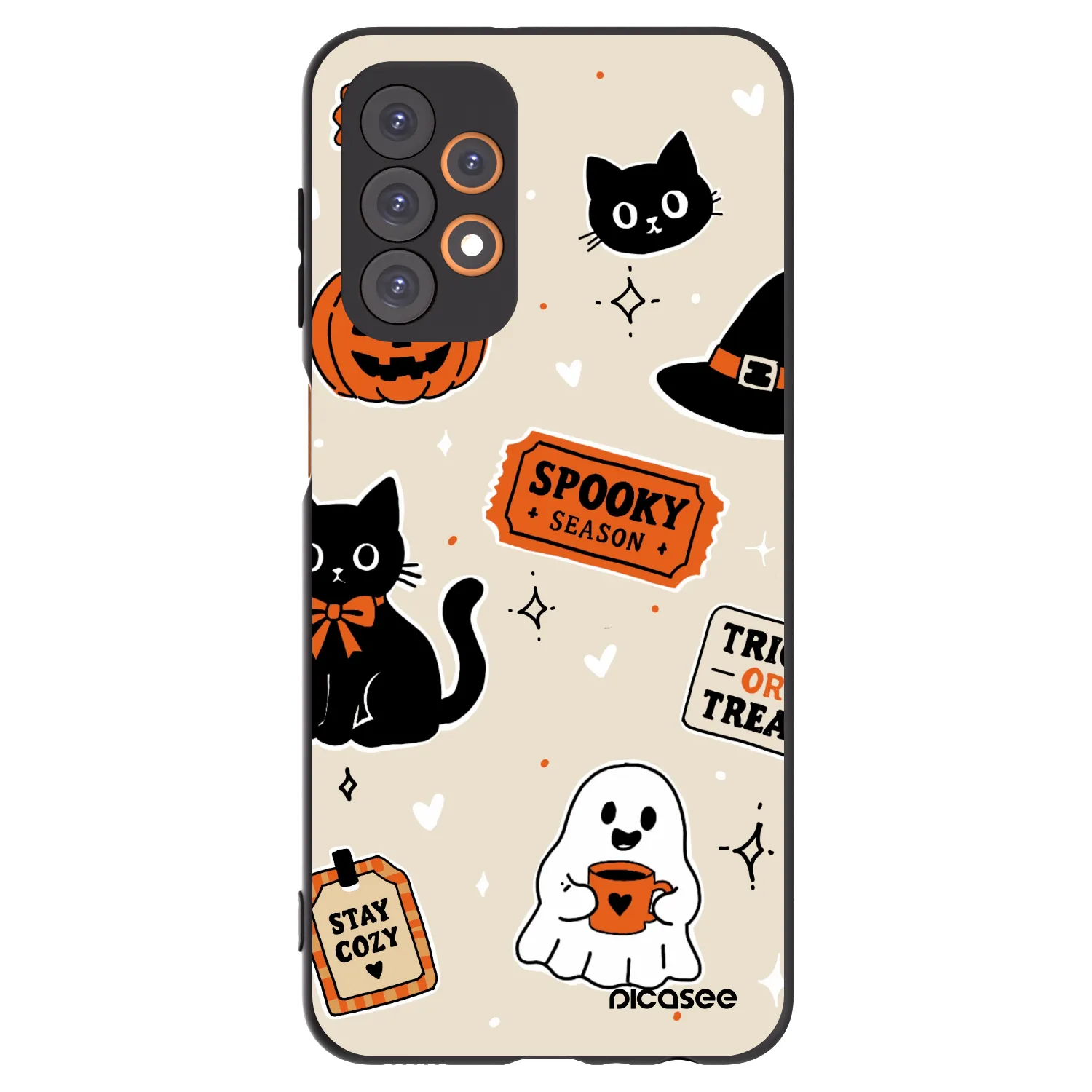 Picasee silikonowe czarne etui na Samsung Galaxy A23 A236B 5G - Halloween stickers