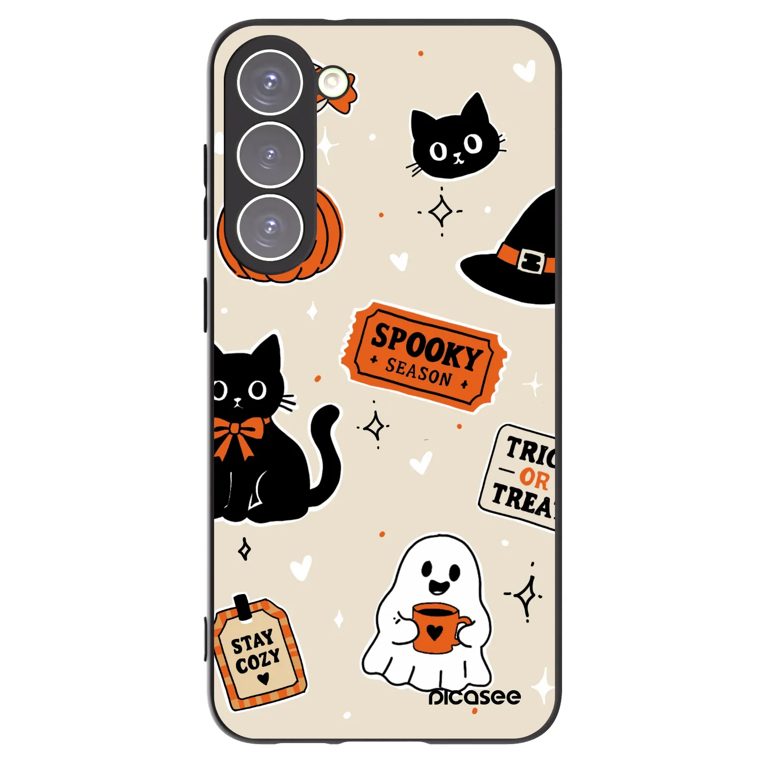 Picasee silikonowe czarne etui na Samsung Galaxy S23+ 5G - Halloween stickers