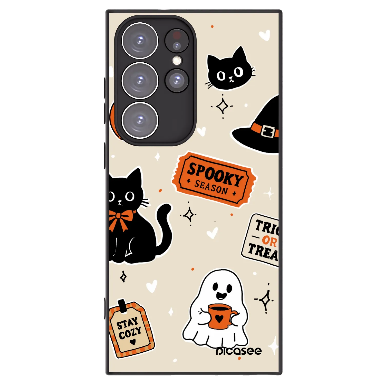 Picasee silikonowe czarne etui na Samsung Galaxy S23 Ultra 5G - Halloween stickers